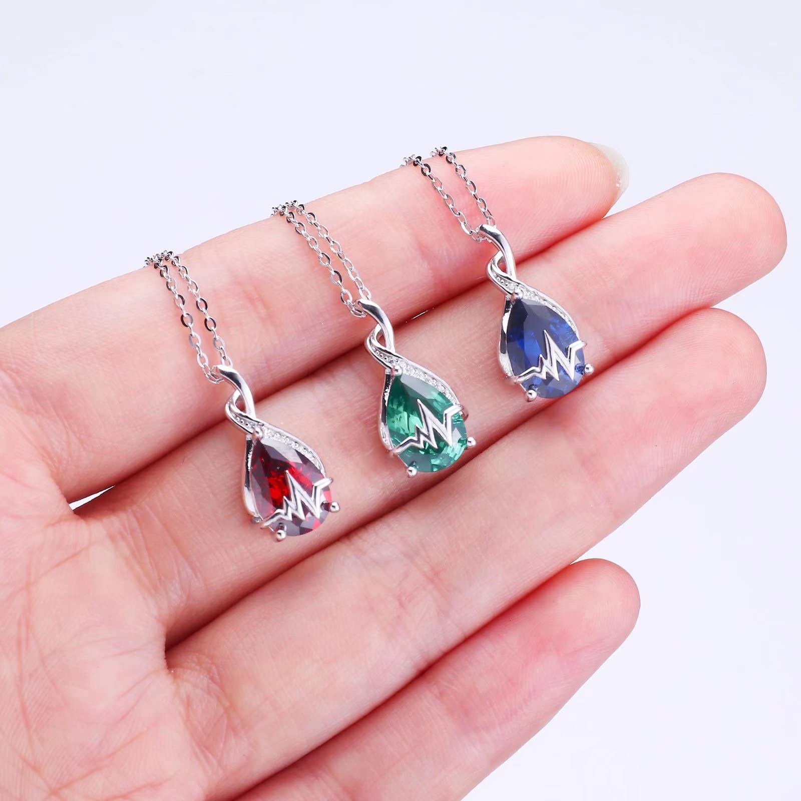 925 Sterling Silver Drop Shape Birthstone Necklace - Nurse Appreciation, Graduation & Birthday Gift for Women | Elegant Jewelry for Nurses, Medical Professionals & Healthcare Workers | Perfect for Daily Wear, Special Occasions & Nurse Week