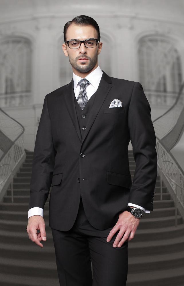Men's 3-Piece Regular Fit Wool Suit in Classic Black | Premium Business Attire for Weddings, Office & Formal Events