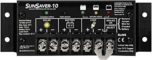 Morningstar SunSaver 10A PWM Solar Charge Controller - 12V Battery Regulator for Solar Panels | Reliable Solar Panel Controller with Low Failure Rate | Perfect for RV, Boat, Off-Grid & Home Solar Systems
