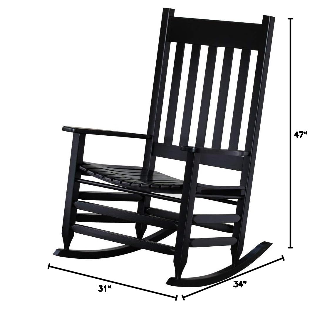 Hinkle Chair Company Black Painted Plantation Jumbo Rocking Chair - Large Outdoor Rocker for Porch, Garden & Patio Relaxation