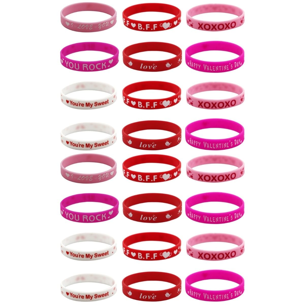 24 Pack Valentine's Day Rubber Wristbands - Heart Shaped Silicone Couple Bracelets for Kids, Sports & Party Favors | Perfect for Valentine's Gifts, School Events, Couple Matching & Kids' Playtime