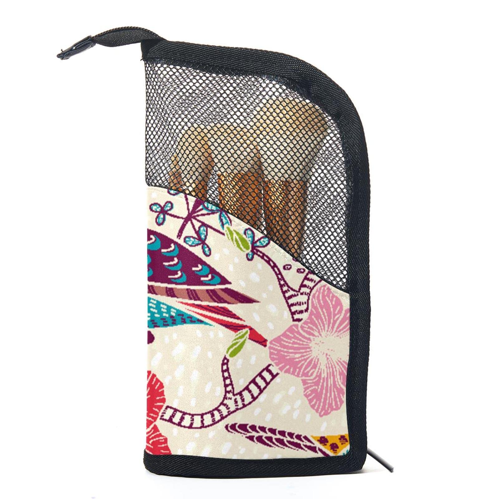 12-Piece Makeup Brush Organizer Bag with Colorful Birds & Flowers Design - Portable Travel Cosmetic Brush Holder Case for Professional & Home Use