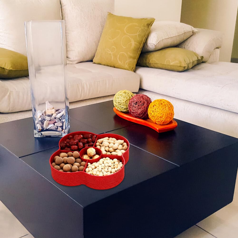 5-Compartment Divided Serving Tray with Lid - Airtight Food Storage Container for Christmas Party, Veggies, Snacks, Fruits, Nuts, Candy & Cookies | Perfect for Holiday Entertaining, Picnics & Kitchen Organization (Green)