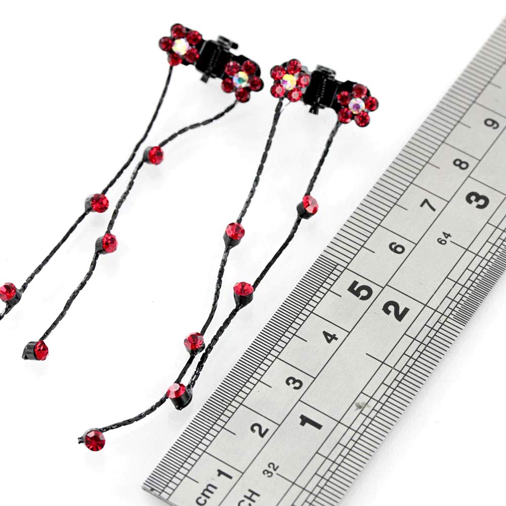 Elegant Faux Rhinestone Flower Drop Dangling Hair Clips for Women - Set of 2 Red Hairpins | Perfect for Weddings, Parties & Everyday Hairstyles
