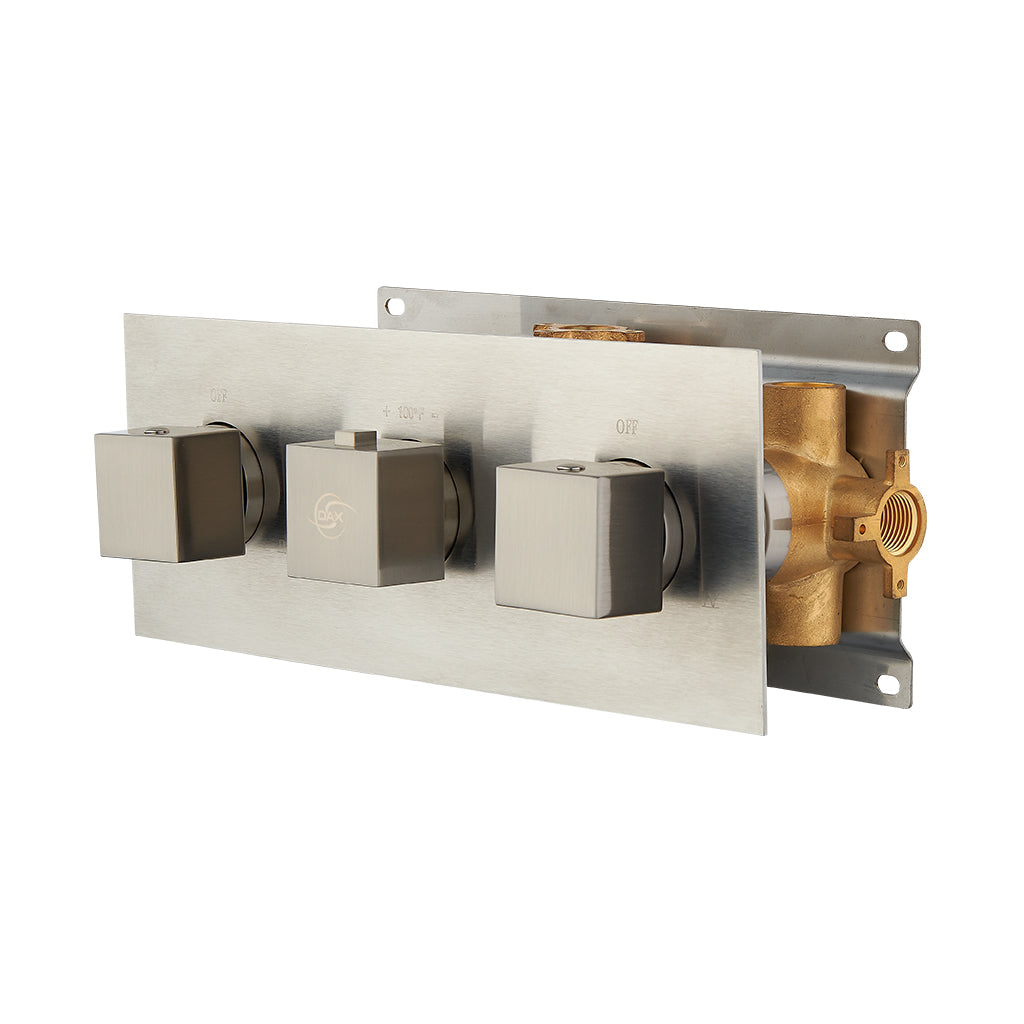 DAX 1058 SQ BN Thermostatic Shower Mixer Valve - 4 Function Diverter, Brushed Nickel Finish for Bathroom & Shower Installation | Concealed Design for Modern Homes