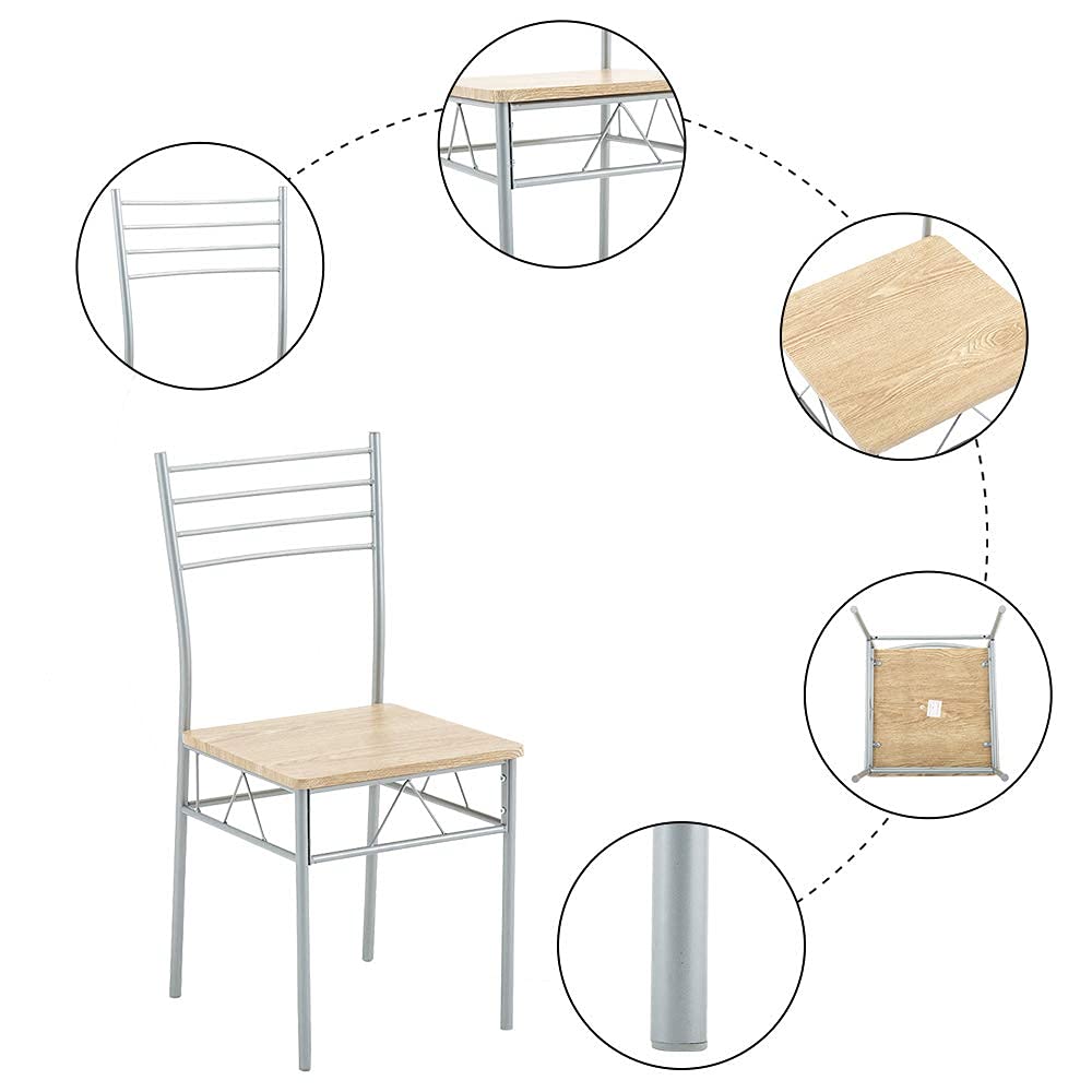 5-Piece Modern Dining Table Set with Tempered Glass Top & Chairs - Silver Kitchen Furniture for Home & Restaurant Use