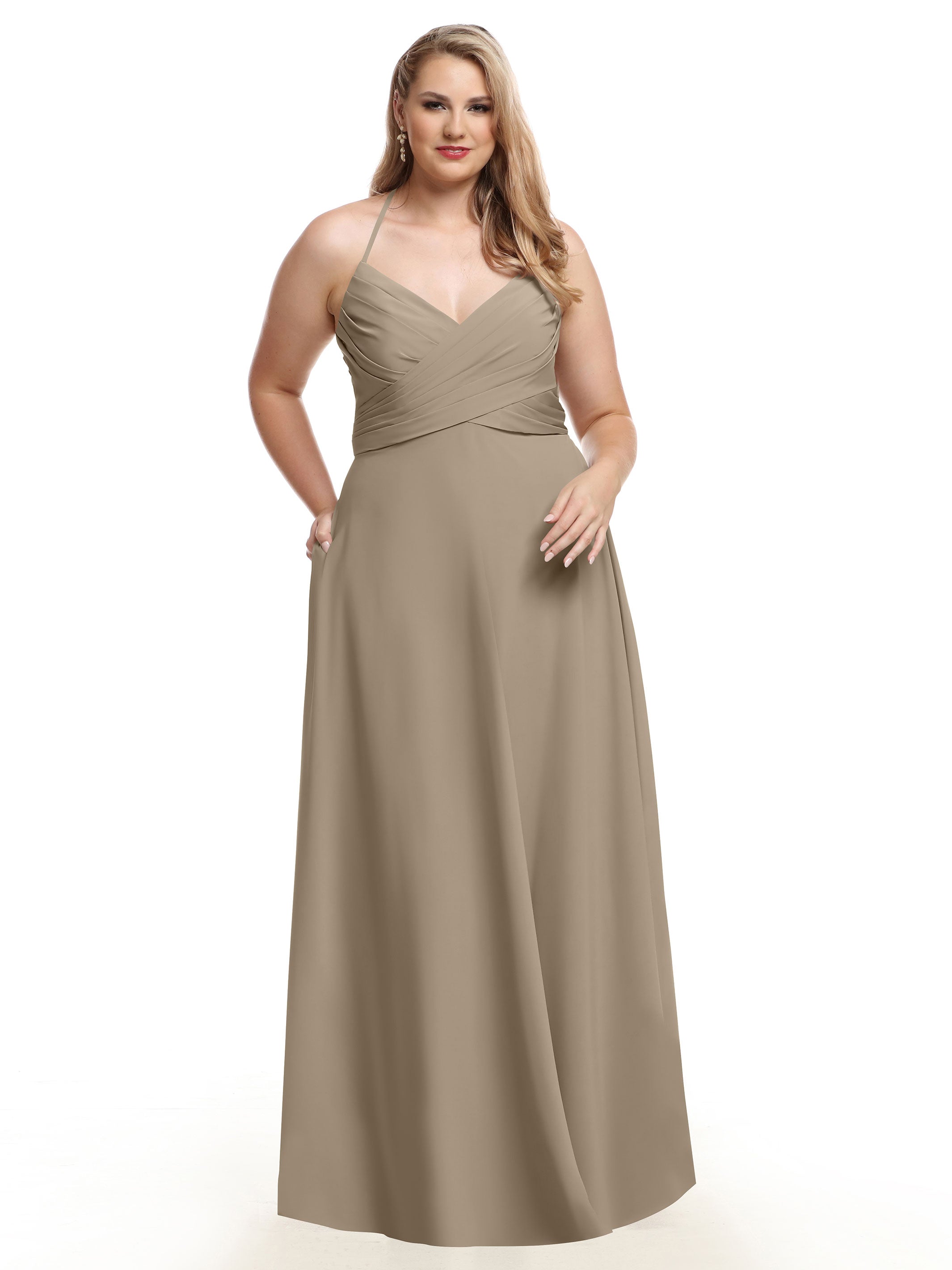 Elegant 80101 Stretch Chiffon A-Line Bridesmaid Dress with V-Neck & Pleats - Perfect for Weddings, Formal Events & Special Occasions