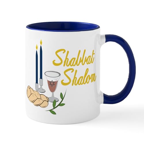 White/Navy Inside - Shabbat Shalom Mug