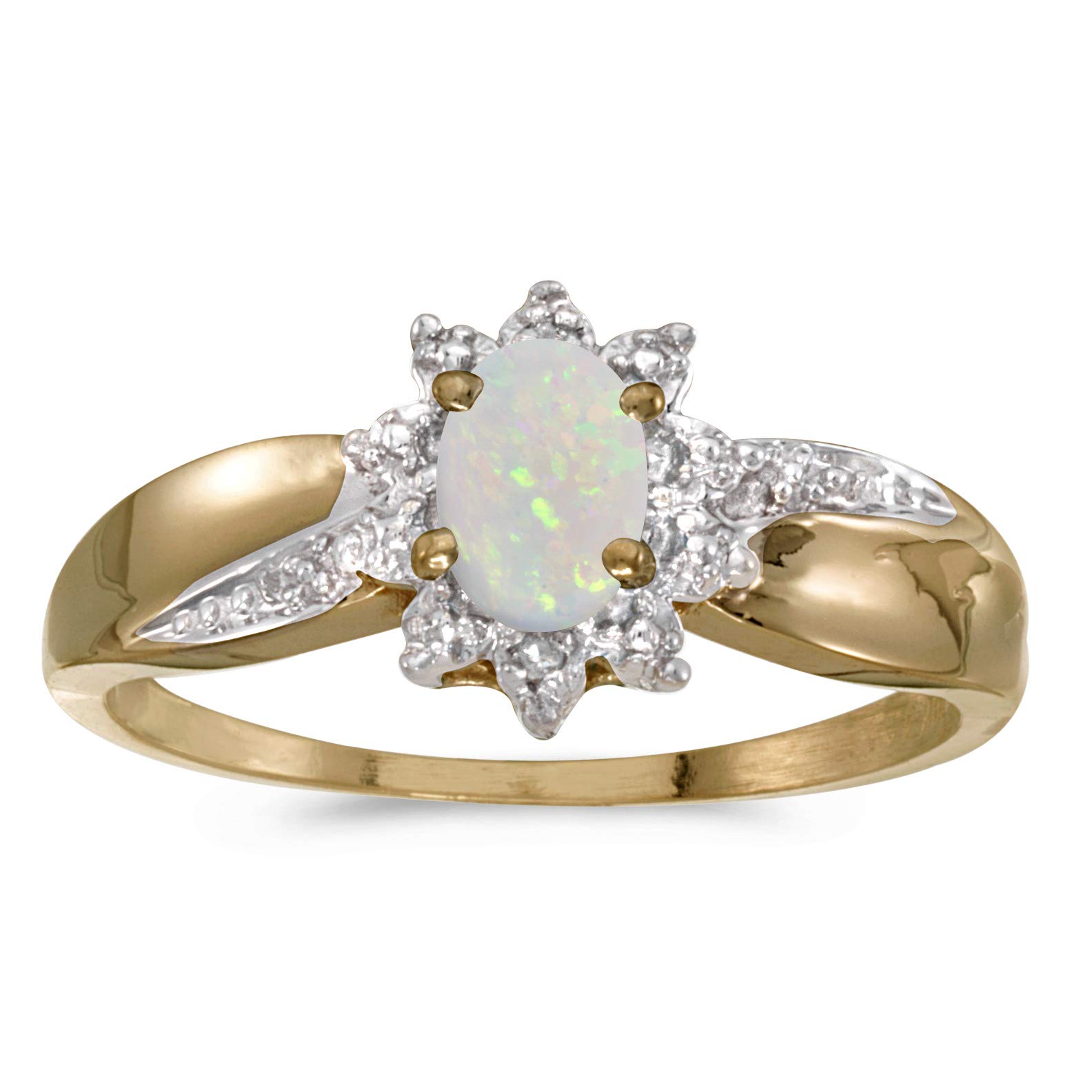 10K Yellow Gold Oval Opal and Diamond Ring for Women – Elegant Vintage Style Jewelry for Engagement, Wedding, Anniversary & Special Occasions