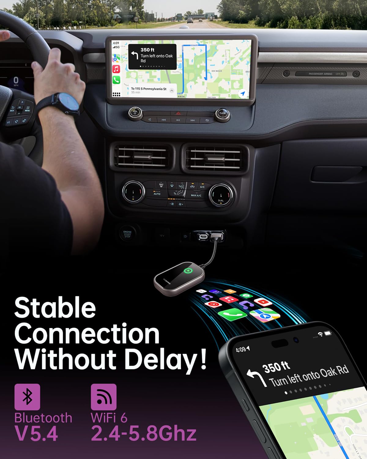 Luckymore Wireless CarPlay Adapter - Convert Wired to Wireless CarPlay Dongle for iPhone iOS 10+ | Plug & Play | Compatible with Cars 2017+ | Seamless Music & Navigation for Commuting & Road Trips