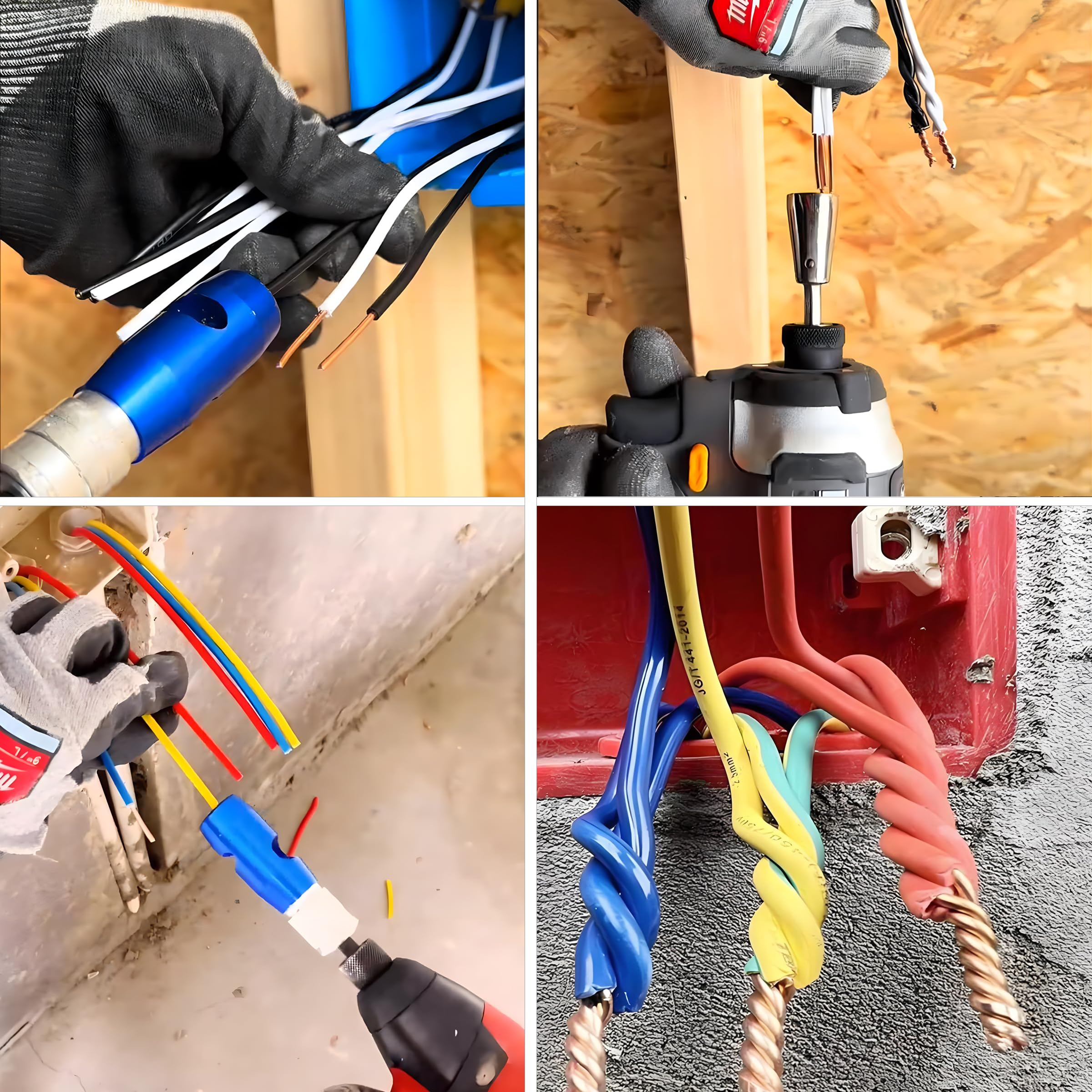 Professional Wire Stripper and Twister for Drill - AWG 6/8/10/14 Cable Stripping & Twisting Tool - Electrician Tool Set with Electrical Wire Connector - Perfect for DIY Home Wiring, Automotive Repairs, and Electrical Projects