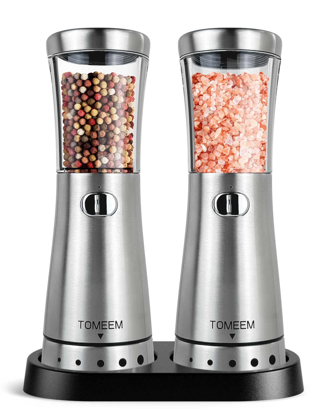 Premium Rechargeable Electric Salt and Pepper Grinder Set - Stainless Steel, 4.5oz Large Capacity, Adjustable Coarseness with Wide 1.8