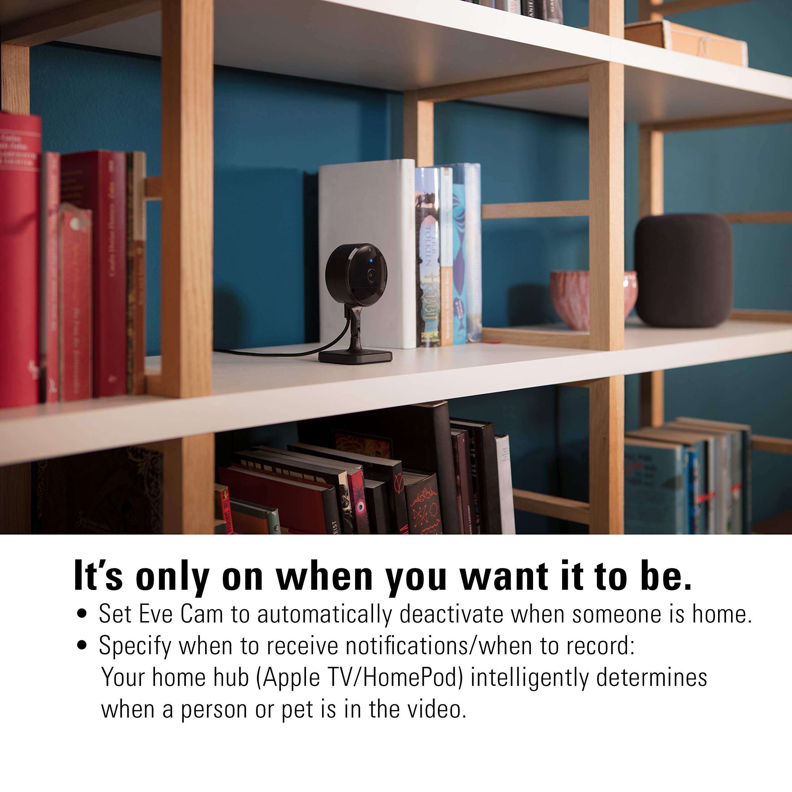 Eve Cam - Apple HomeKit Secure Indoor Camera with Motion Sensor, 2-Way Audio & Night Vision | Home Security Monitoring for iPhone, iPad & Apple Watch | Perfect for Baby, Pet & Home Surveillance