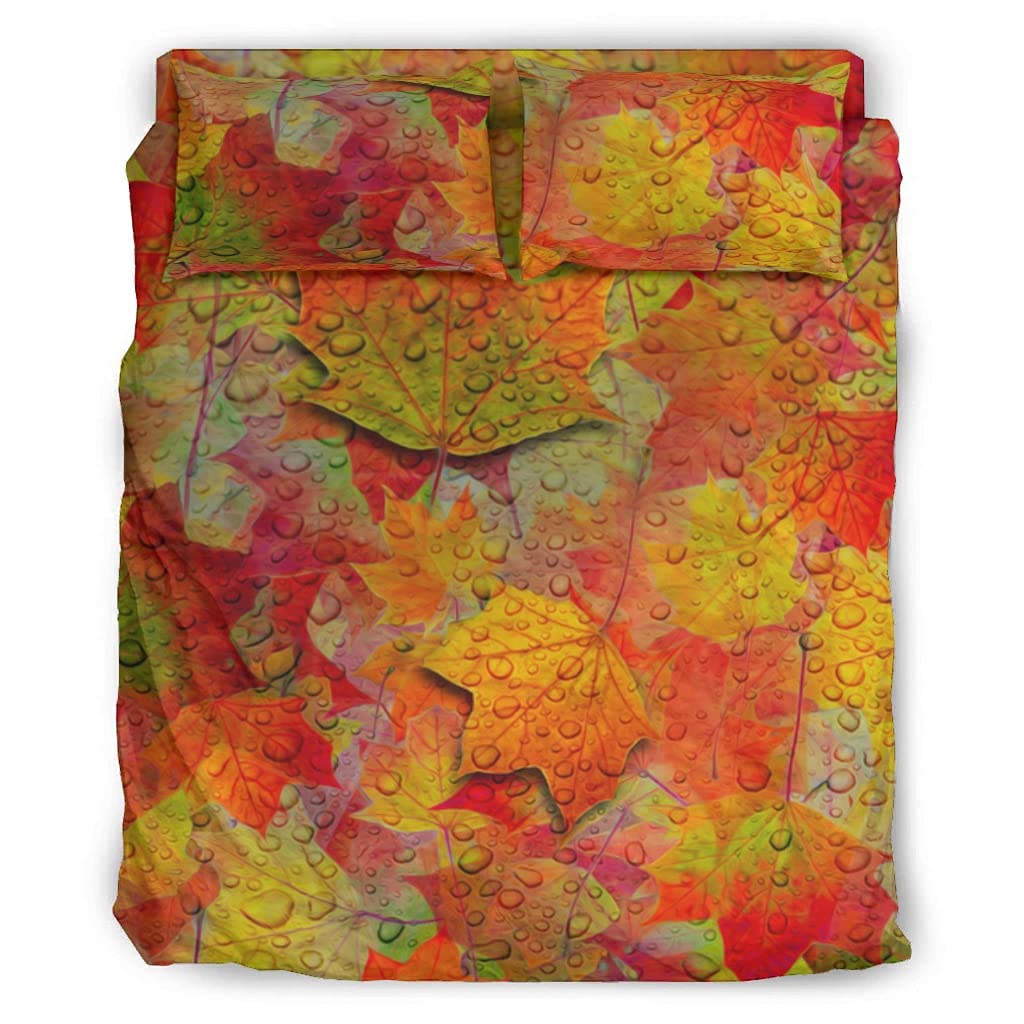Shire Terry Autumn Fall Leaves Luxury 4-Piece Bed Sheet Set - Queen & King Size Soft Cotton Bedding with Pillowcases - Perfect for Cozy Fall Bedrooms & Seasonal Home Decor