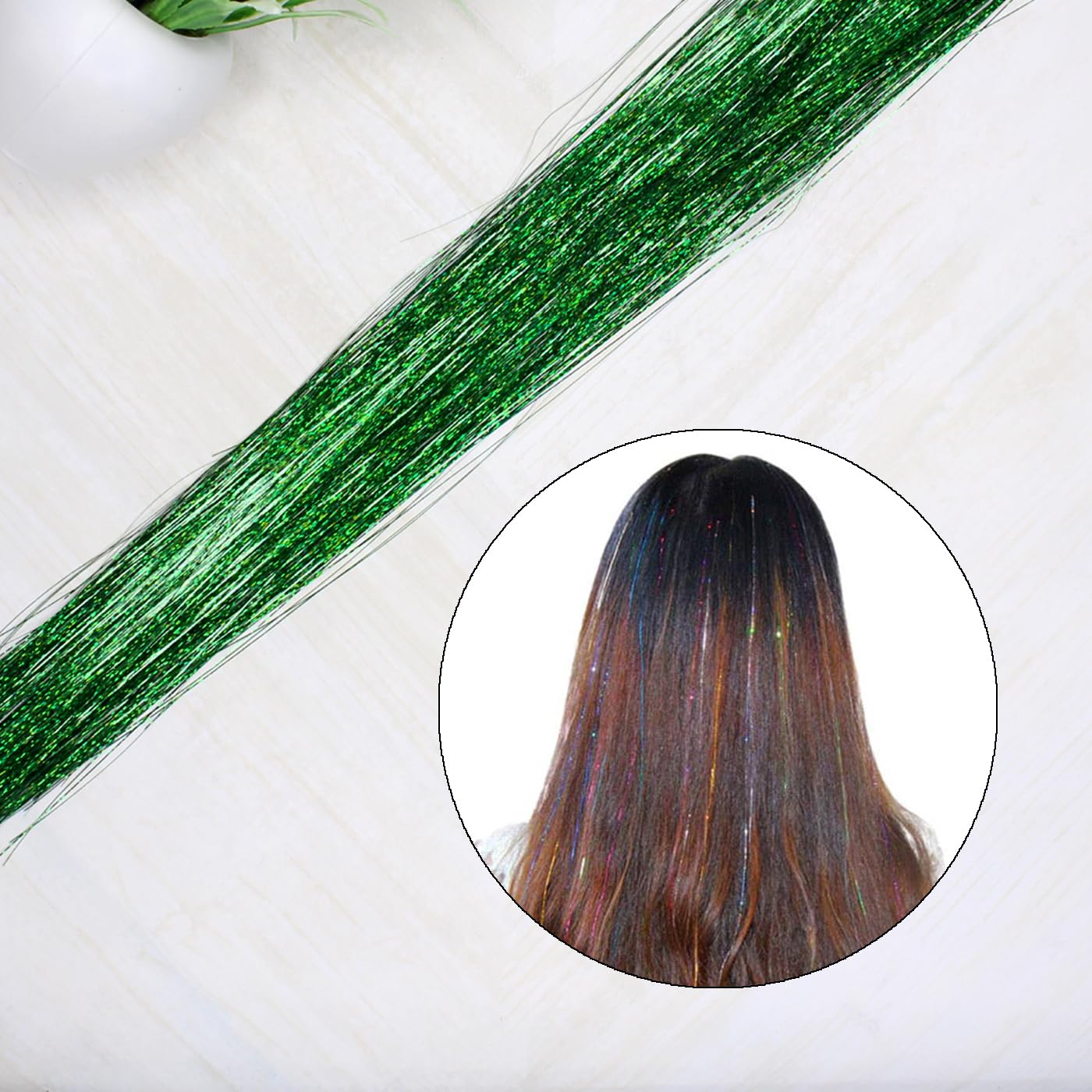 Confidence Hair Streak & Glitter Hair Extension - Green Temporary Hair Highlights for Girls & Women - Perfect for Parties, Halloween & Cosplay (Pack of 1)