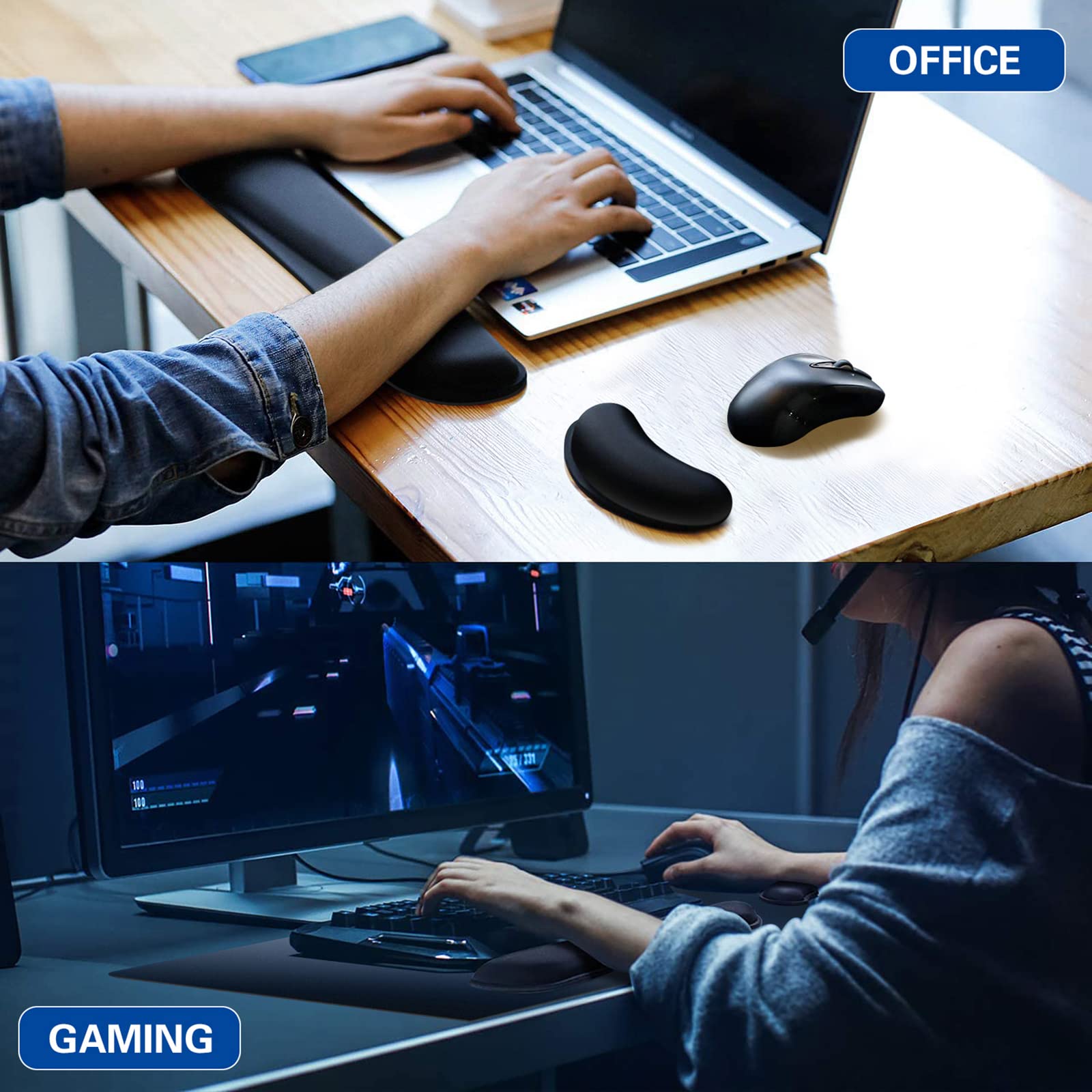 Canjoy Gaming Mouse Pad with Keyboard & Mouse Wrist Rest Set - Ergonomic Pain Relief for PC, Laptop, Office & Gaming (Perfect for Long Work Sessions & Competitive Gaming)