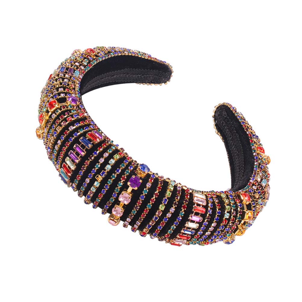 FRCOLOR Black Elastic Hair Band with Full Diamond Design - Stretchy Wide Brim Headband for Women, Pearl-Colored Hair Accessories for Parties, Weddings & Everyday Wear
