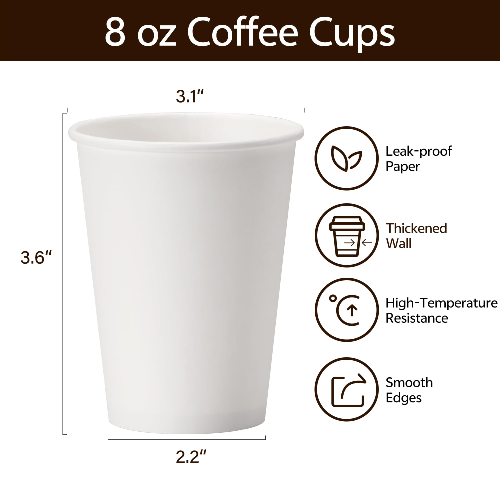 YEEHAW 8 oz 1000 Pack Disposable Paper Coffee Cups - White Hot Drink Cups for Coffee, Tea, Hot Chocolate | Leak-Proof & Eco-Friendly | Perfect for Cafes, Restaurants, Offices & Home Use | Great for Morning Coffee, Office Breaks & Family Gatherings