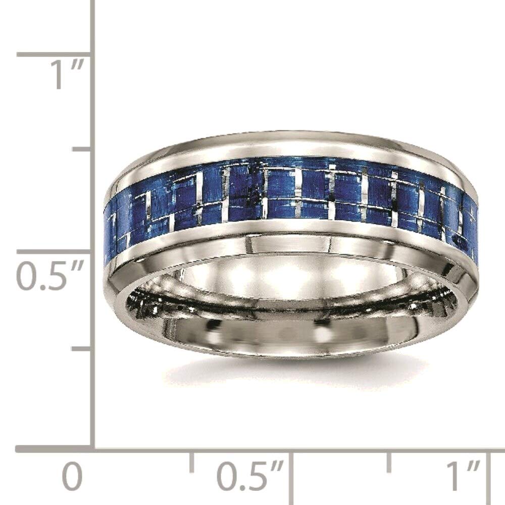 Bonyak Stainless Steel Blue & White Carbon Fiber Inlay Ring - Size 10.5 - Polished Men's Wedding Band - Durable & Hypoallergenic Jewelry for Everyday Wear, Anniversary Gifts & Special Occasions