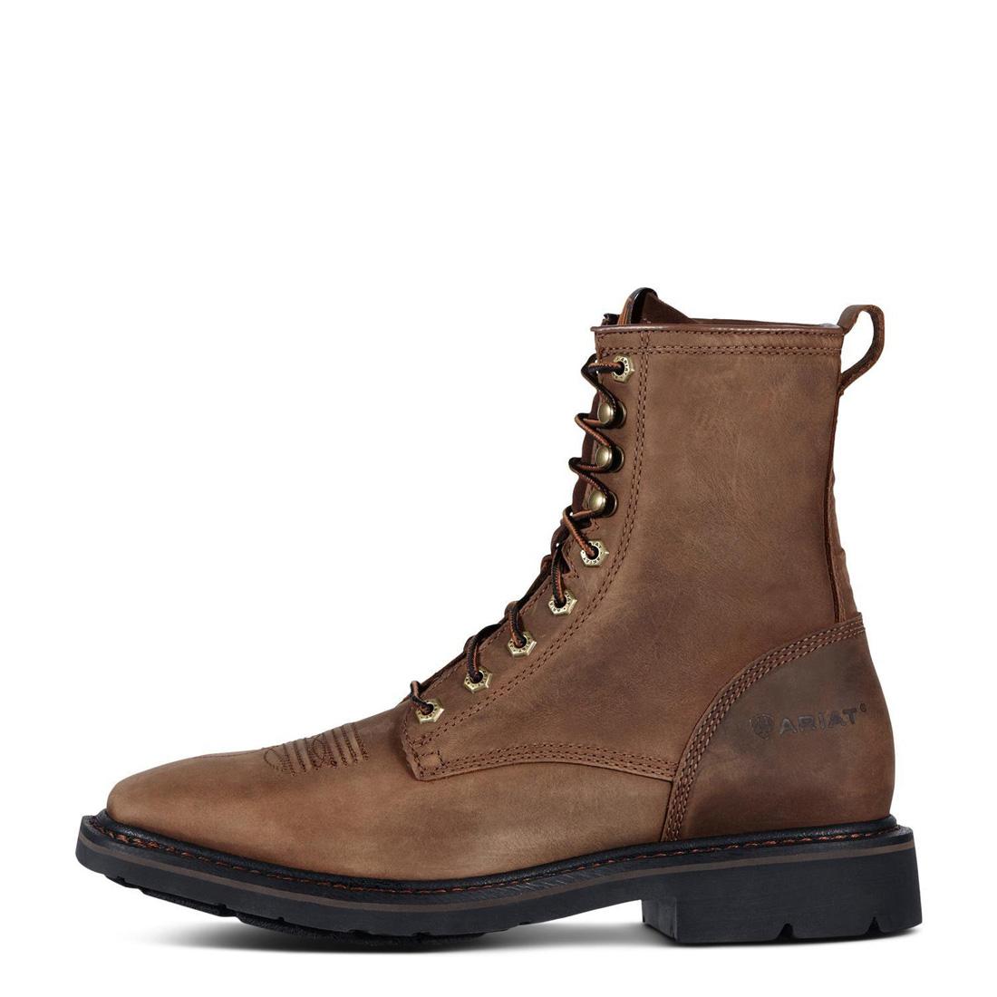 Cascade 8 Inch Soft Toe Wide Square Toe Work Boots for Men - Alamo Brown | Comfortable & Durable for Construction, Farming & Outdoor Work