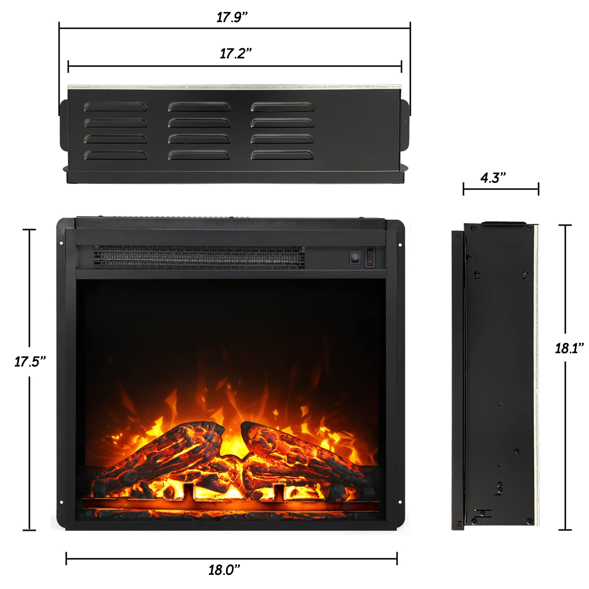 WAMPAT 18 Inch Recessed Electric Fireplace with Heater - Wall Mounted Linear Fireplace with Adjustable Thermostat, 1400W Small Electric Stove for Bedroom, Office & Living Room - Perfect for Winter Heating & Cozy Ambiance