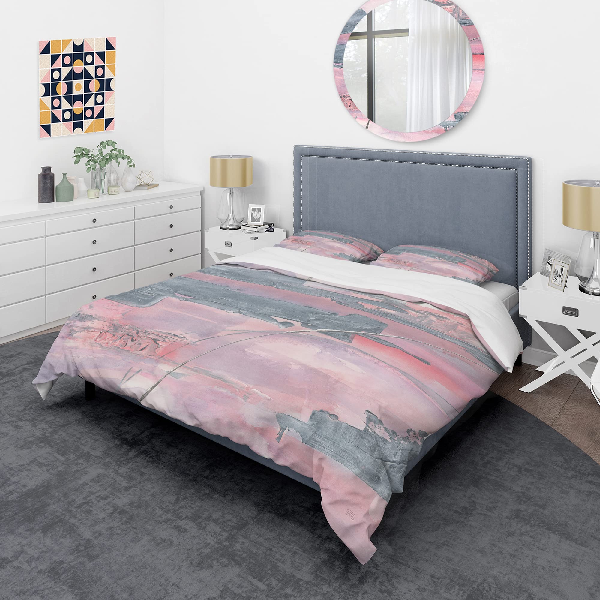 DesignQ Shabby Chic Pink Blush II Duvet Cover Set - King Size 3-Piece Abstract Bedding | Soft Vintage Style for Master Bedroom, Guest Room & Cozy Home Decor