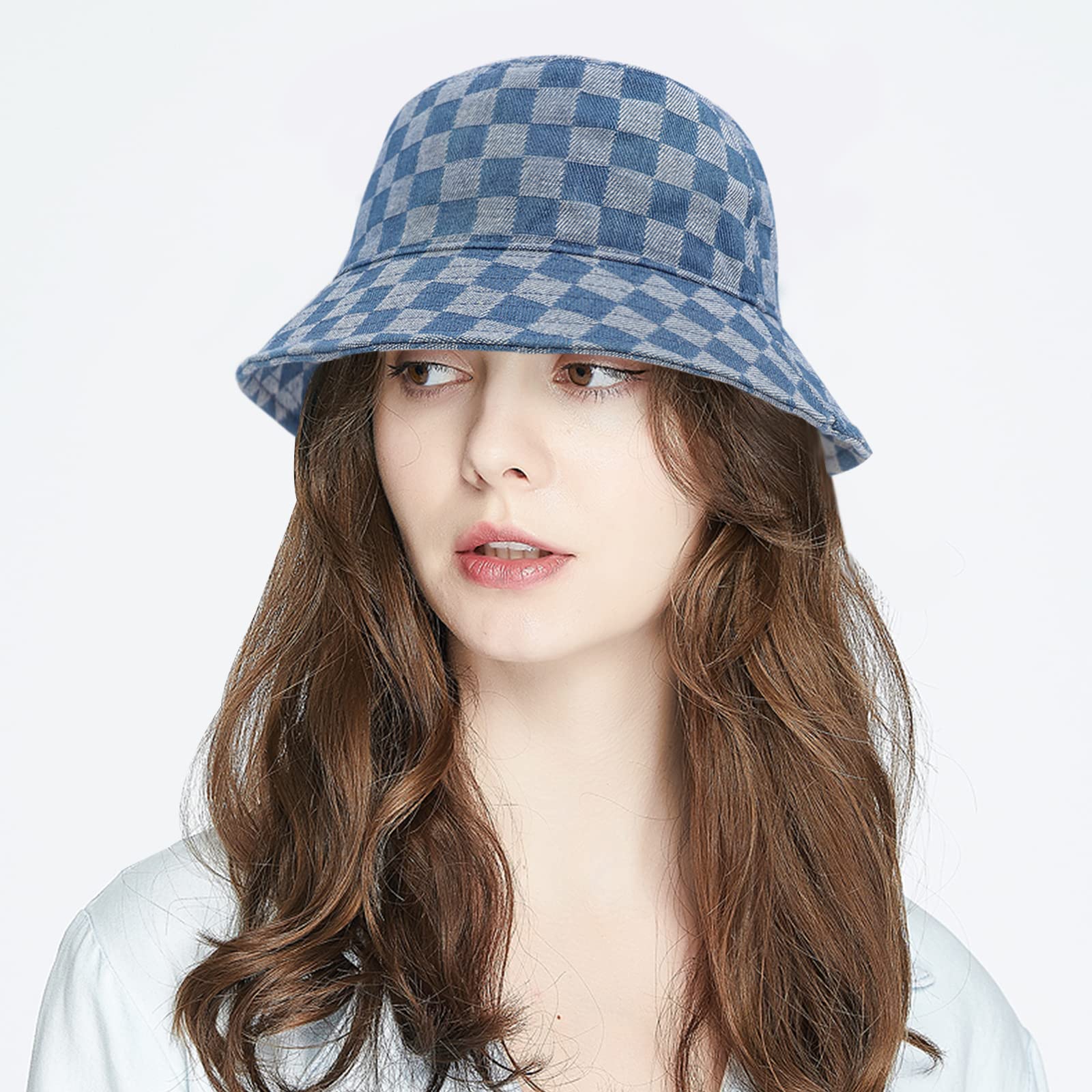 Stylish Checkerboard Bucket Hat for Women & Men - Packable Fisherman Sun Hat for Beach, Travel & Outdoor Activities | UV Protection & Breathable Design
