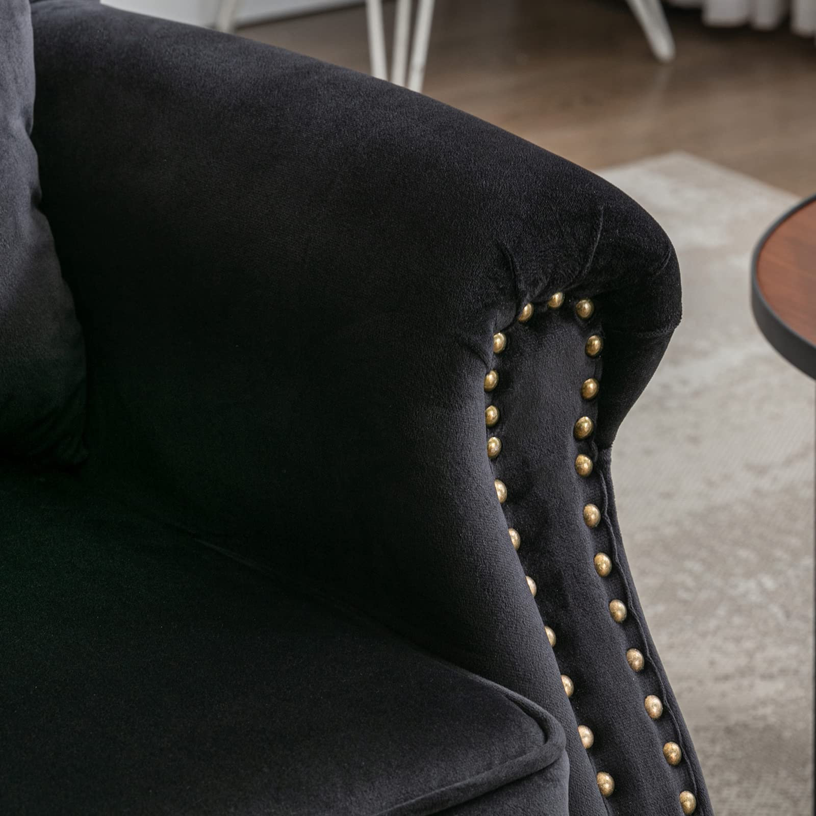 Mid Century Modern Accent Reading Arm Chair - Tufted Wingback Club Chair with Velvet Upholstery for Living Room, Bedroom & Reception Areas - Comfy Corner Sofa Chair for Relaxing, Reading & Waiting Rooms - Black