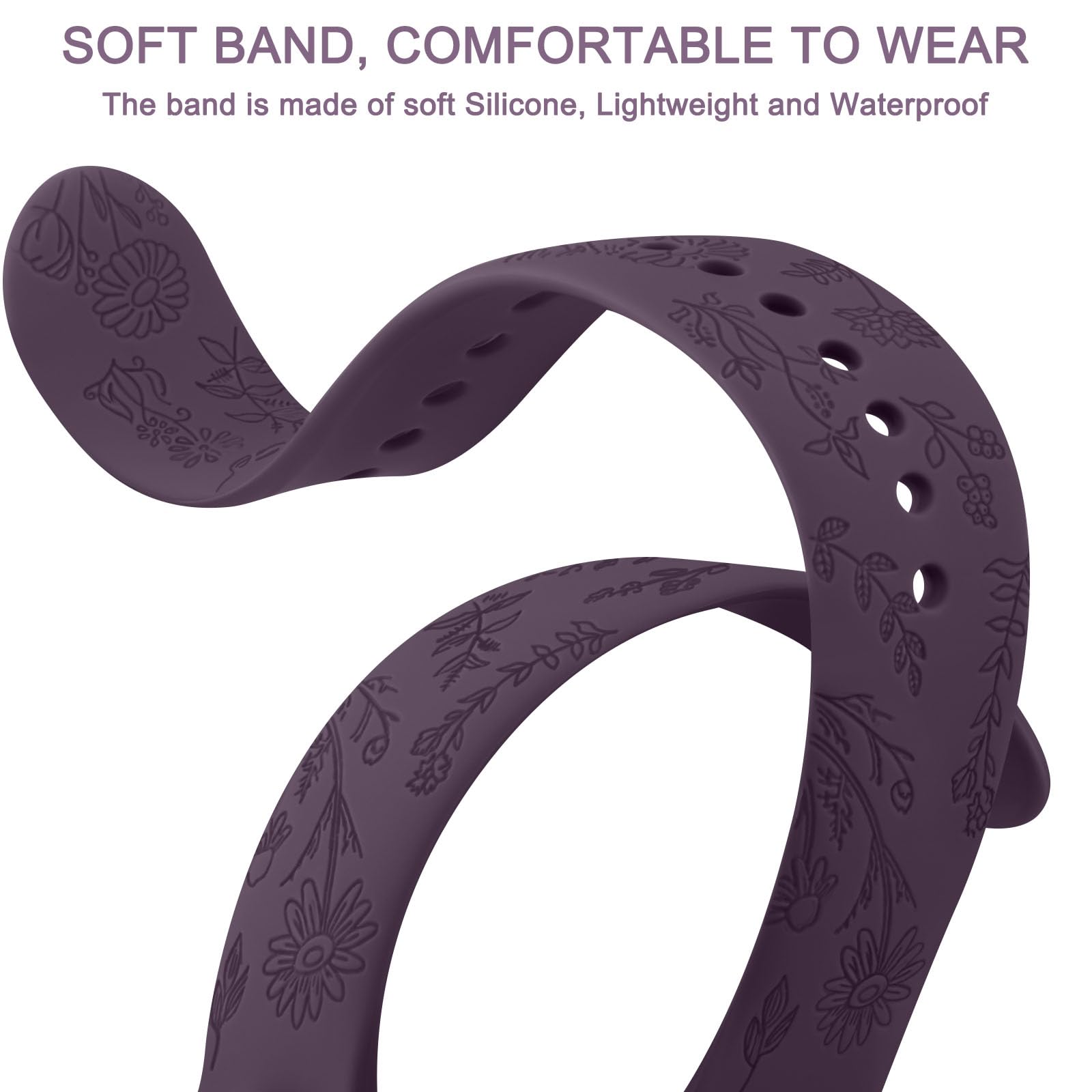 Flower Engraved Silicone Replacement Band for Garmin Vivoactive 5/Vivoactive 3/Vivoactive 3 Music - Soft Comfortable Watch Strap for Women - Perfect for Workouts, Running & Everyday Wear