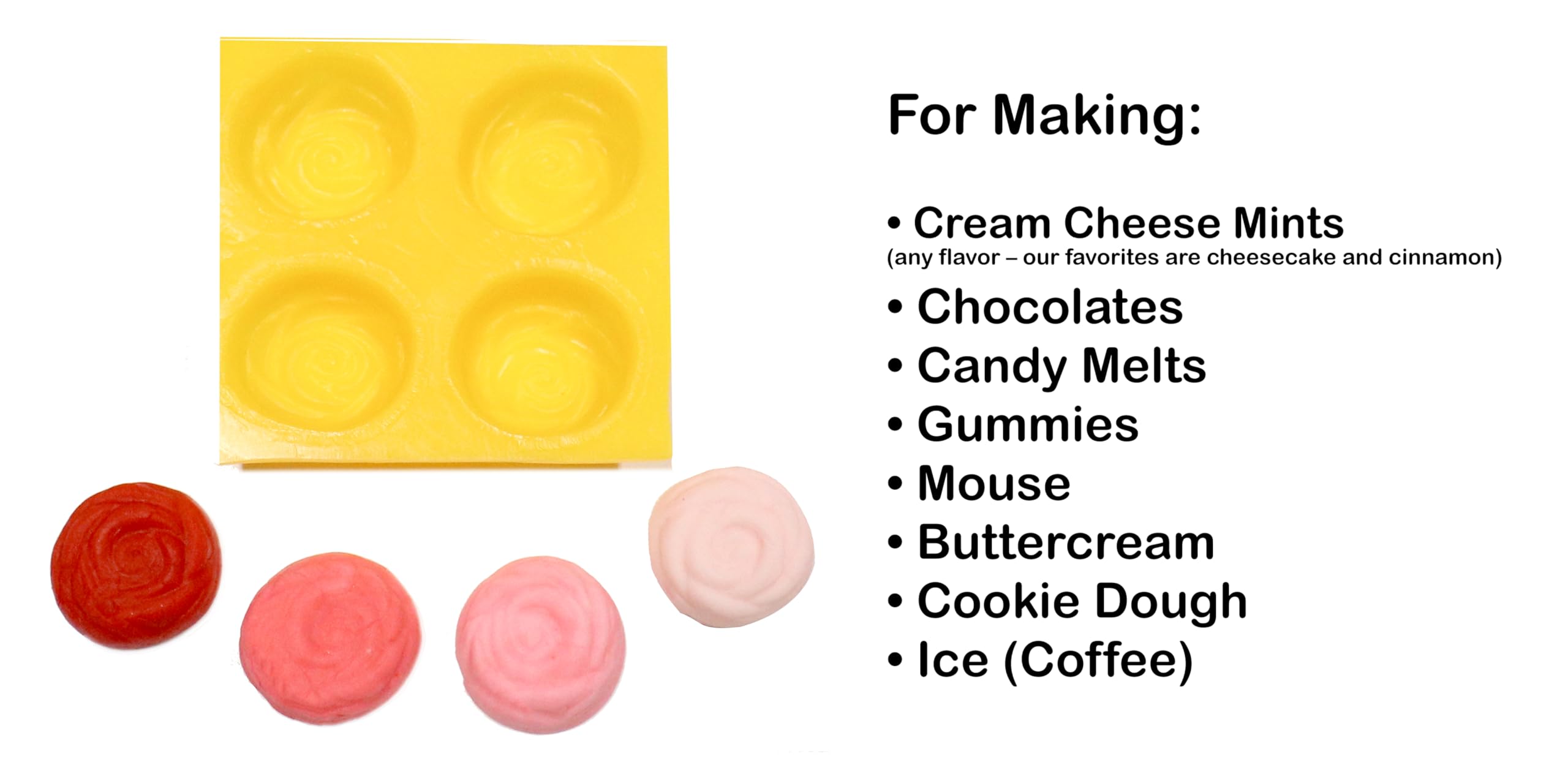 Premium 4-Cavity Rose Silicone Mold for Baking & Candy Making – Perfect for Cream Cheese Mints, Chocolate, Fondant, Gummy Candy, Fat Bombs, Ice Roses, Soap, Buttercream, Butter, Candy Melts, Cookie Dough & Mousse – Ideal for DIY Desserts, Party Treats & Home Baking
