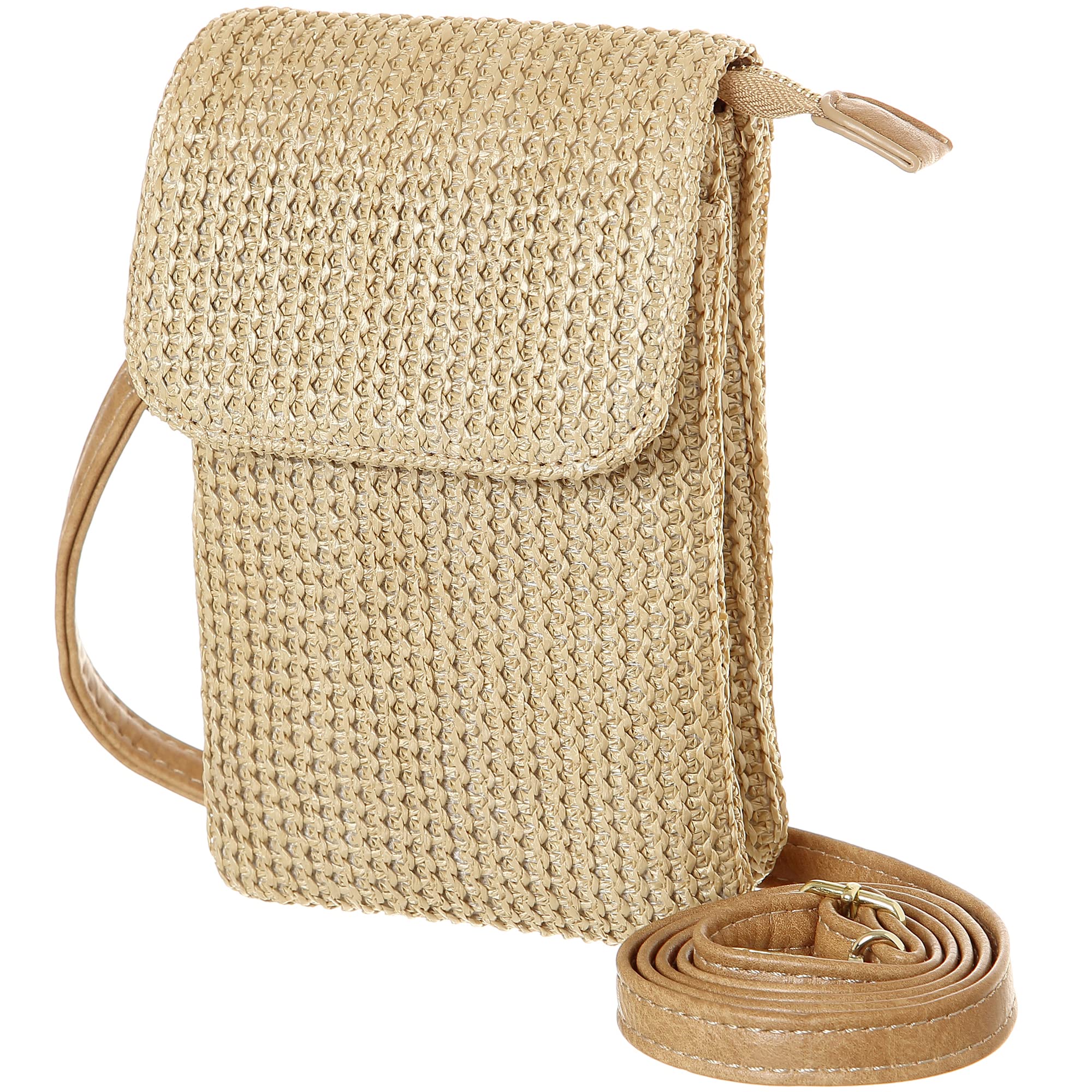 MINICAT Straw Beach Bag for Women - Water Bottle Holder - Vacation Purse for Summer Outings