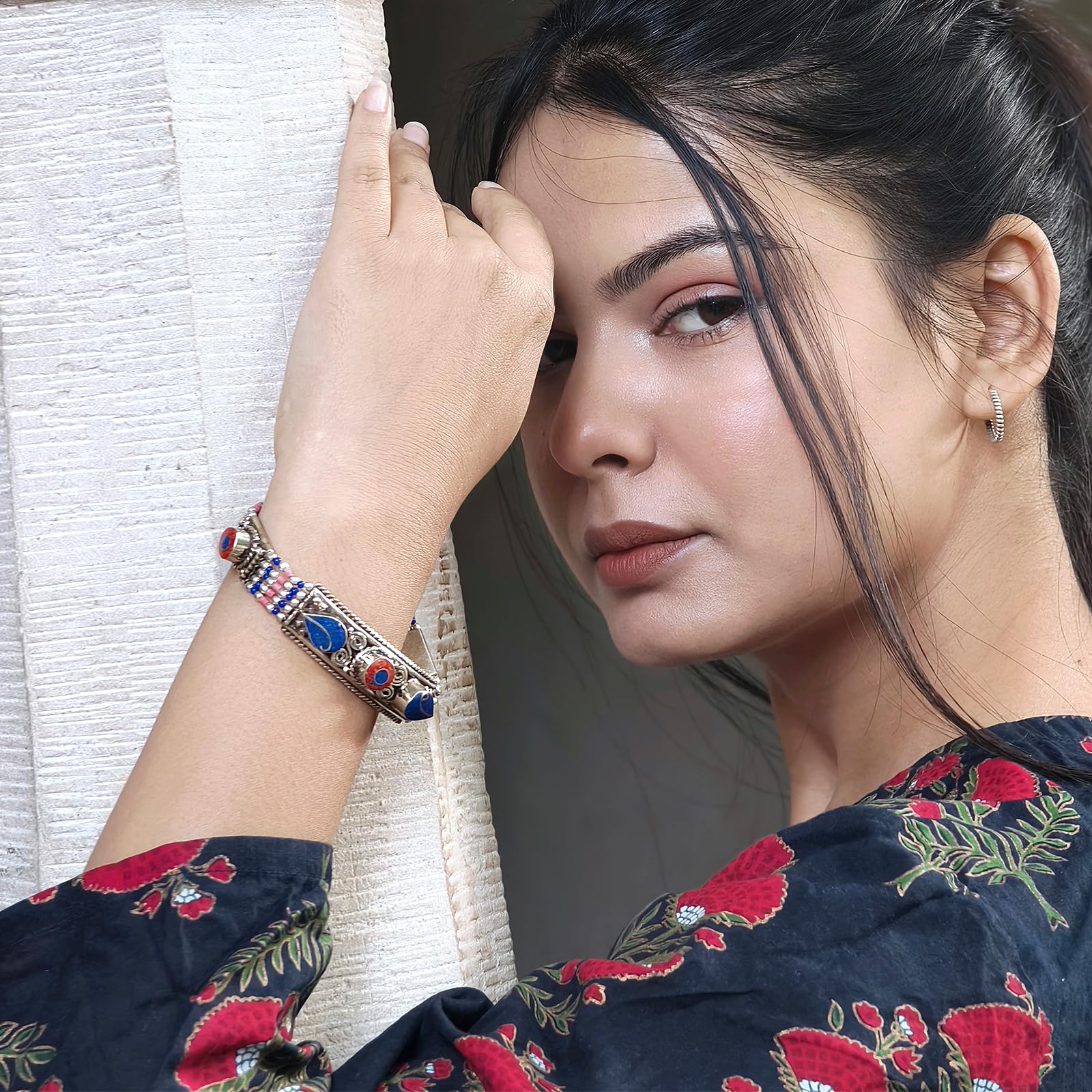 Handmade Boho Bracelet for Women - Coral & Lapis Lazuli Gemstone Ethnic Tribal Filigree Designer Jewelry Gift | Perfect for Festival, Beach & Boho Fashion Accessories