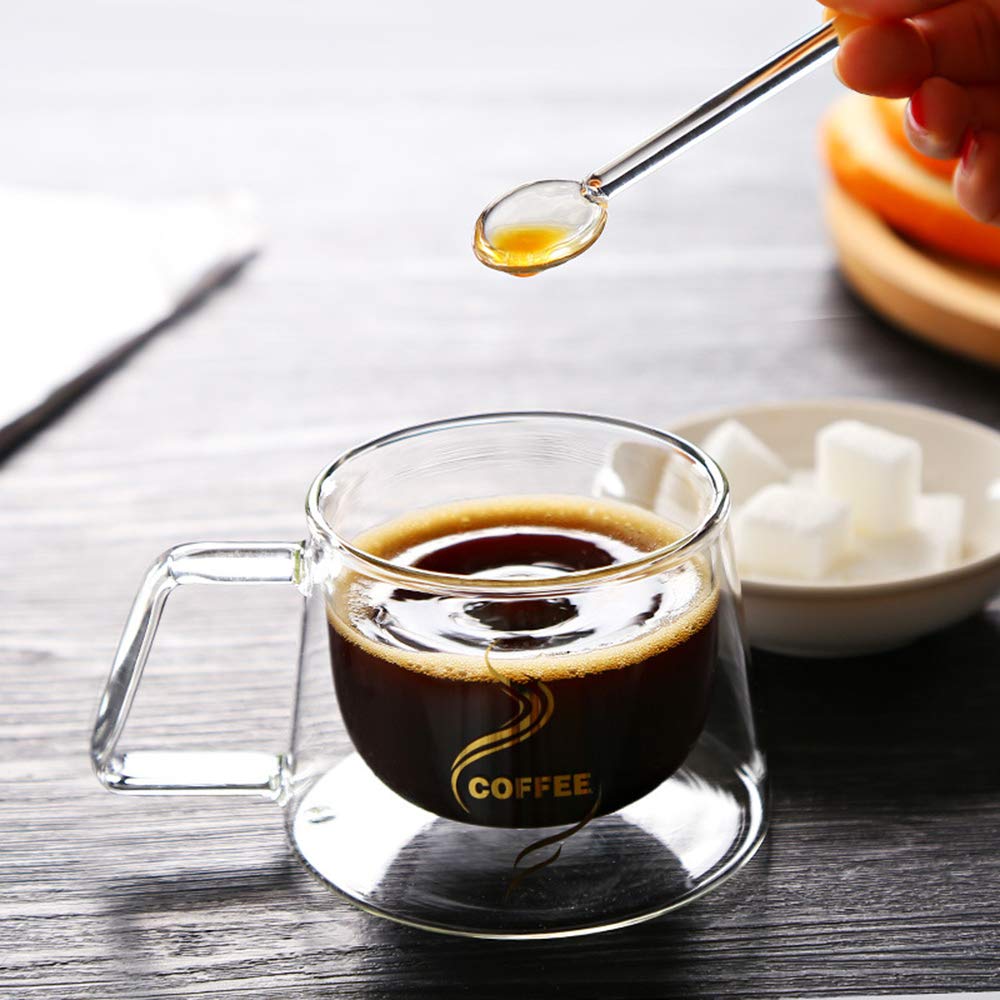 Double Wall Insulated Glass Coffee Mug with Handle - 4oz Clear Heat Resistant Cup for Hot & Cold Drinks - Dishwasher Safe for Tea, Milk, Latte, Espresso, Cappuccino, Juice & Iced Beverages - Perfect for Home, Office & Cafe Use
