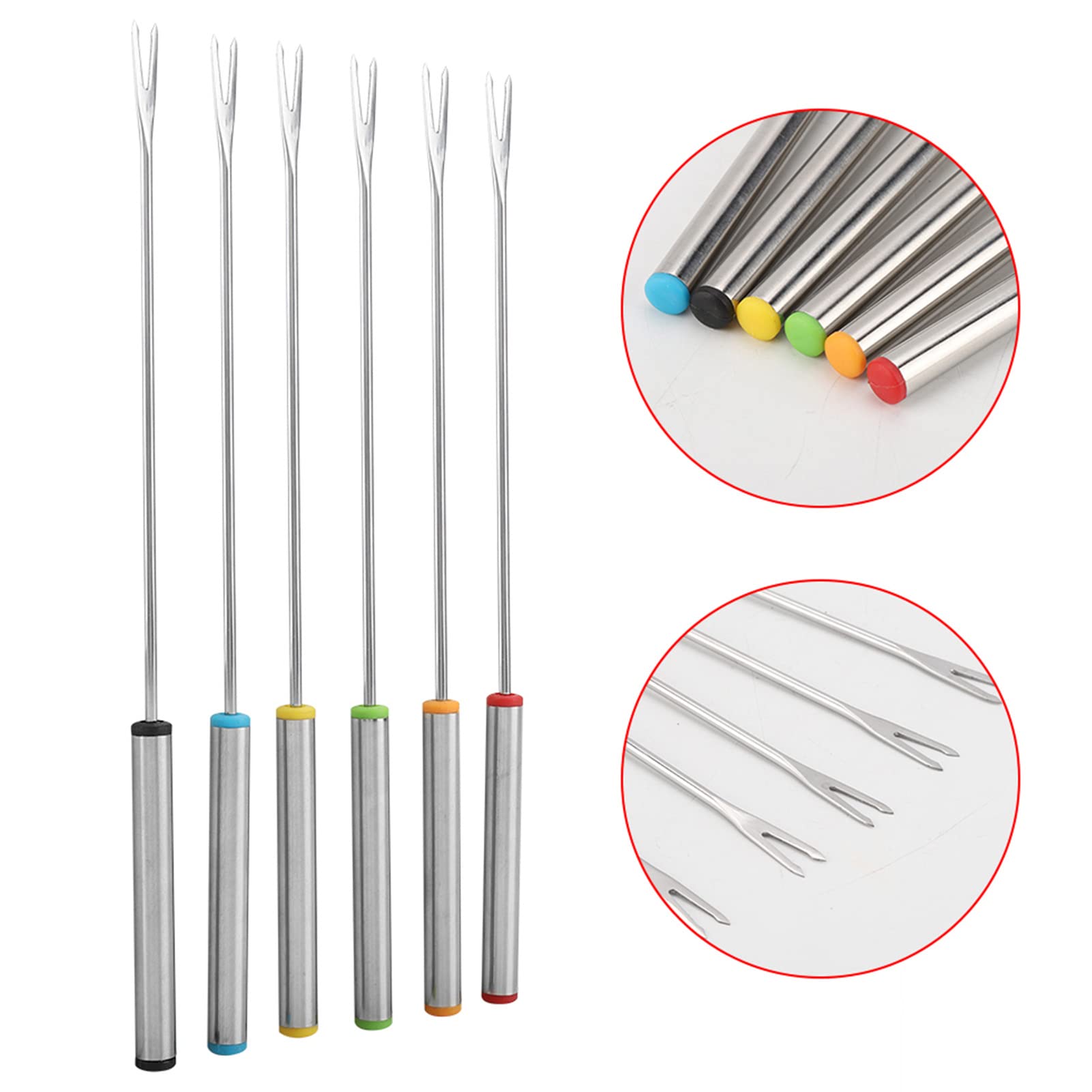 6-Piece Stainless Steel Fondue Forks Set for Chocolate, Cheese & Dessert - Durable Kitchen Tools & Tableware for Parties, Dinner & Entertaining