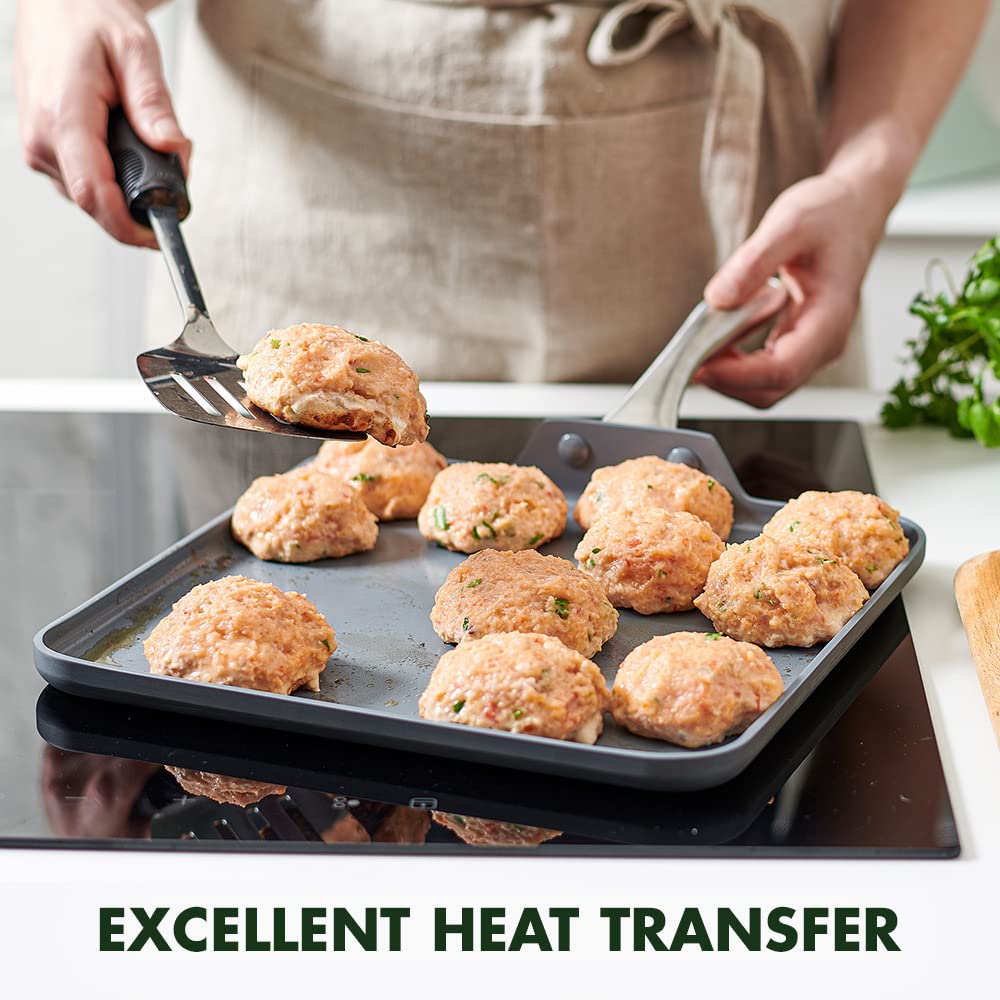GreenPan Lima Hard Anodized 11-Inch Square Griddle Pan - Ceramic Nonstick Cookware, PFOA & PFAS-Free, Oven & Broiler Safe with Stainless Steel Handle - Perfect for Eggs, Omelets, Pancakes & Grilling - Ideal for Stovetop, Induction & Outdoor Cooking