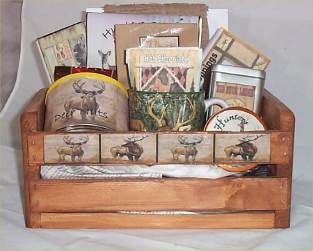 **Deer Lodge Hunters Gift Set for Men - Wooden Crate with Coffee Mug, Chocolate & Nuts - Perfect for Cabin Retreats, Hunting Trips & Outdoor Adventures**