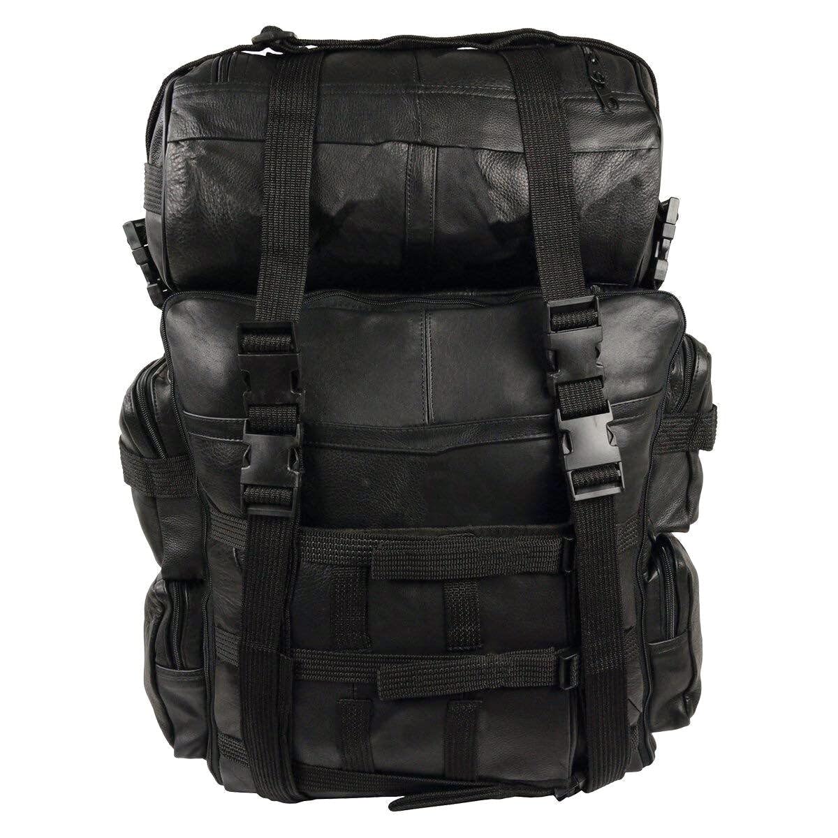 Expandable Black Leather Motorcycle Sissy Bar Bag - Waterproof & Weather Resistant Luggage with Secure Mounting Straps & Multiple Storage Pockets - Perfect for Harley, Cruiser & Touring Bikes (Ideal for Road Trips & Daily Commutes)