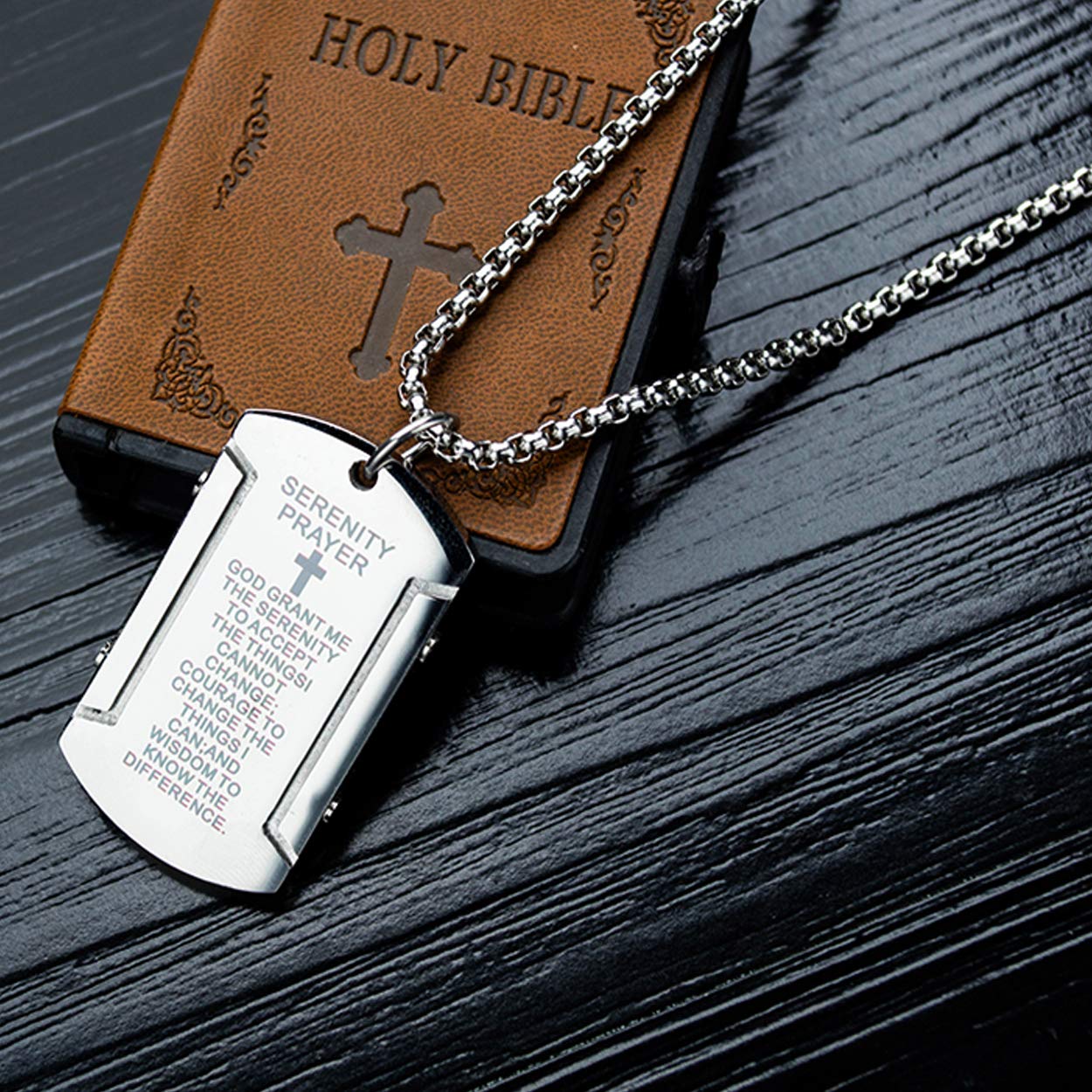 Bible Verse Dog Tag Necklace - Lord's Prayer Cross Pendant with 24