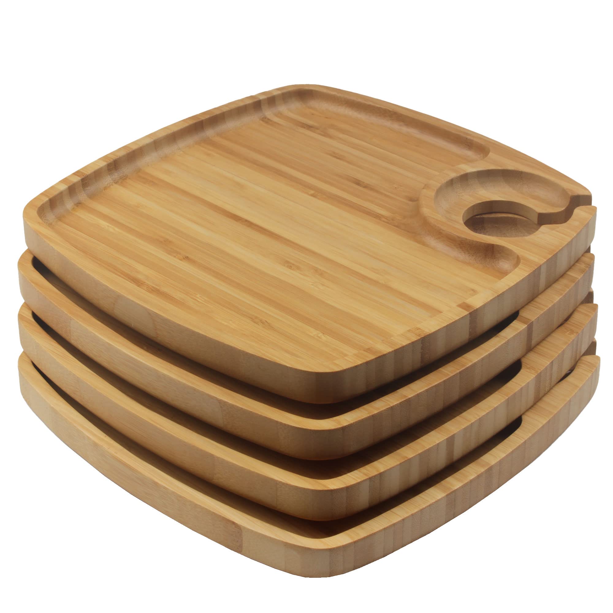 BambooMN 10x10 Inch Square Reusable Bamboo Plates & Wine Glass Holders - Eco-Friendly Dinnerware Set for Catering, Parties, Weddings & Home Use (30-Piece) - Perfect for Outdoor Picnics, BBQs & Sustainable Dining
