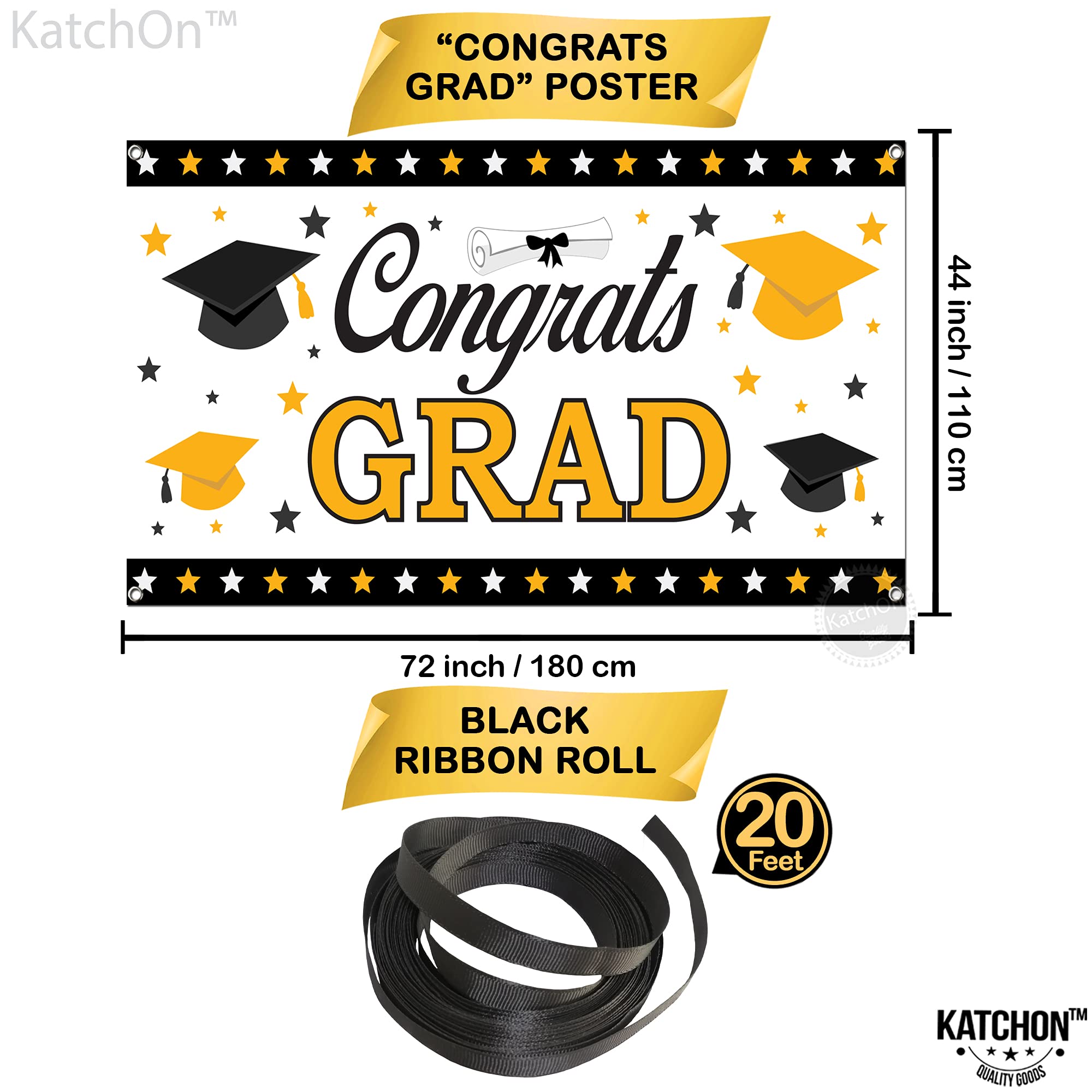 KatchOn Extra Large Graduation Banner - 72x44 Inch Class of 2025 | White & Black Graduation Decor for Backdrop & Party | Perfect for Graduation Ceremonies, Photo Booths & School Celebrations