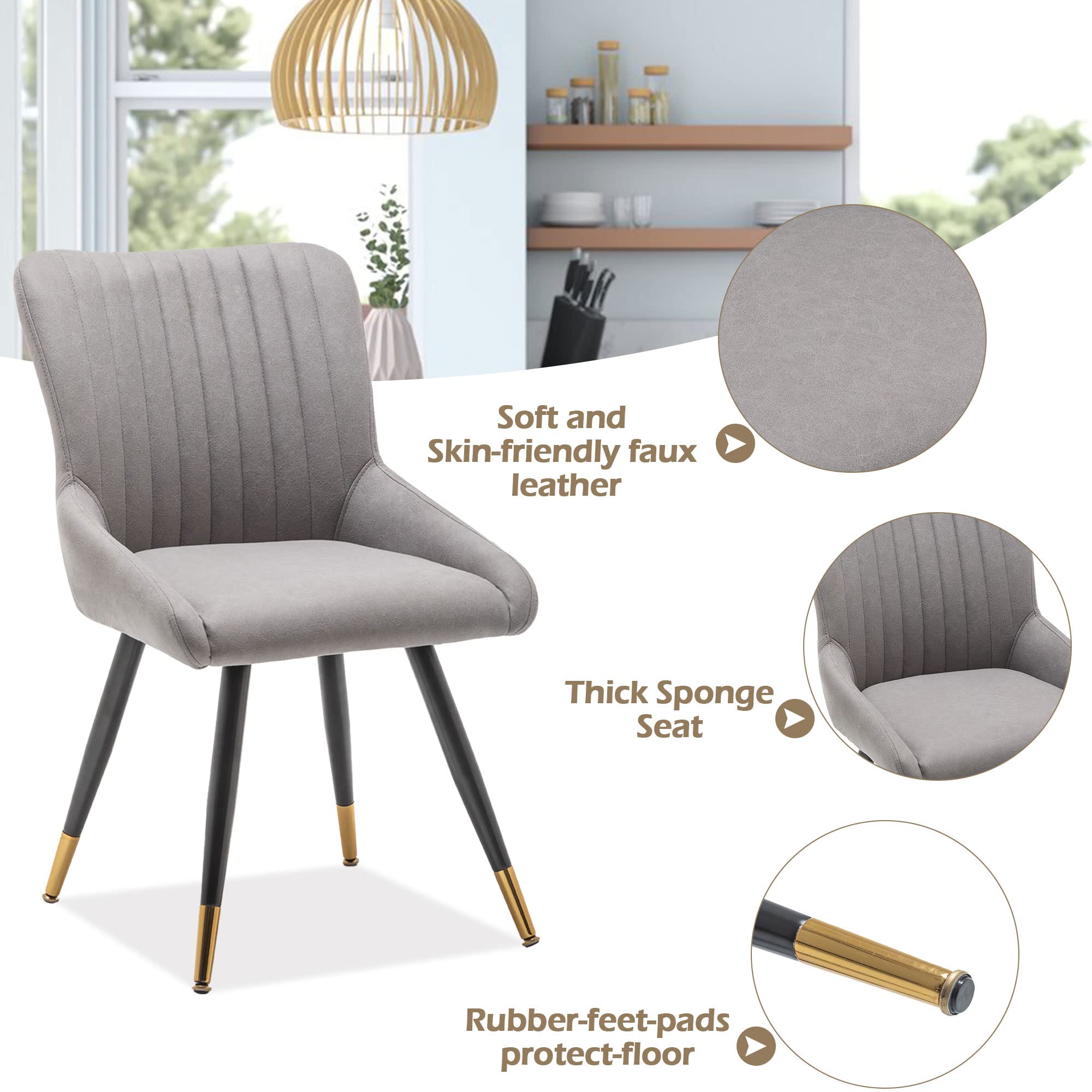 Annjoe Set of 4 Faux Leather Dining Chairs - Modern Upholstered Accent Chairs with Metal Legs for Kitchen, Office, Bistro & Cafe | Perfect for Dining Rooms, Home Offices & Small Spaces