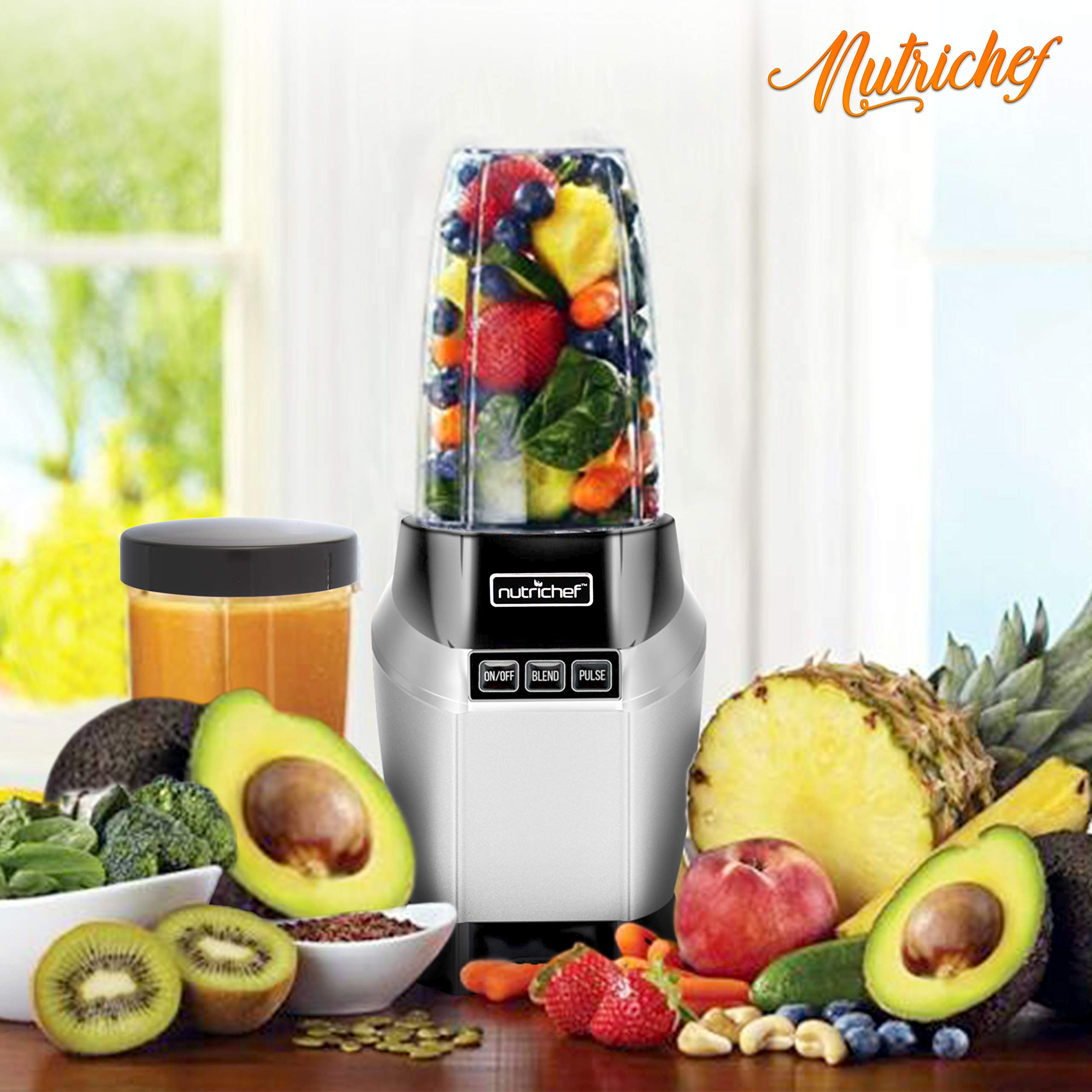 NutriChef NCBL1000.5 Personal Electric Blender - 20 & 24 Oz Portable Single Serve Mini Blender for Smoothies, Shakes & Protein Drinks | Pulse Function, Leak-Proof Lid | Compact Countertop Blender for Kitchen, Office & Travel
