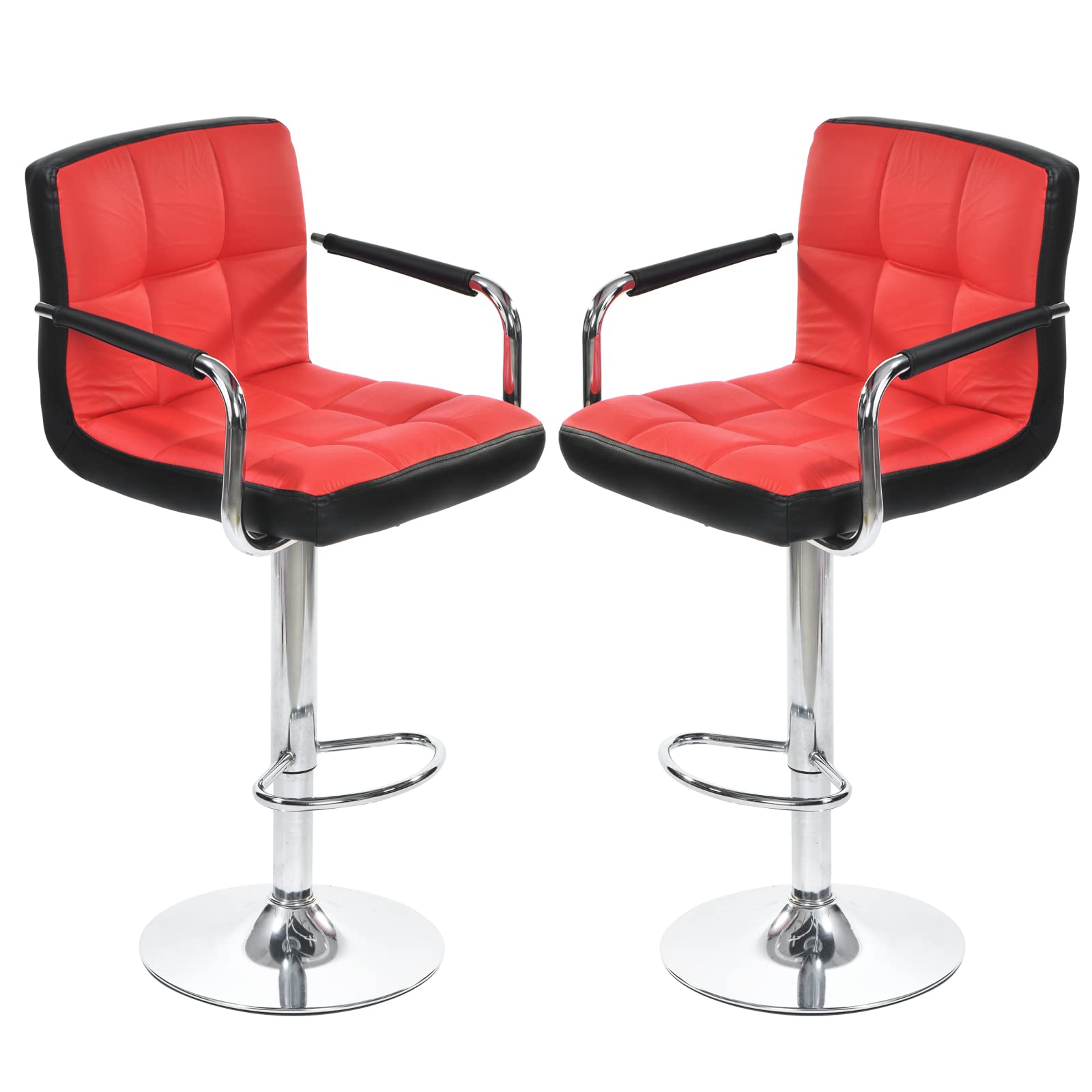 Red Bar Stools Set of 2 - Swivel Bar Chairs with Back & Arms, Comfortable Counter Height Stools for Kitchen Island, Breakfast Bar & Home Pub (Modern Red Bar Stools for Dining & Entertaining)
