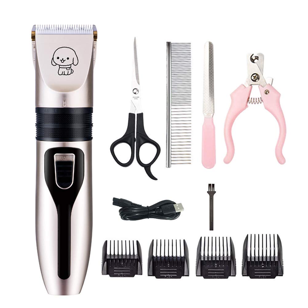 Professional TEHAUX Dog Grooming Clipper - Electric Pet Hair Trimmer for Safe Shaving & Grooming | Cordless Dog Clippers Kit with Multiple Attachments (Set 1, No Lubricating Oil) | Perfect for Home Pet Grooming, Professional Salon Use & Travel