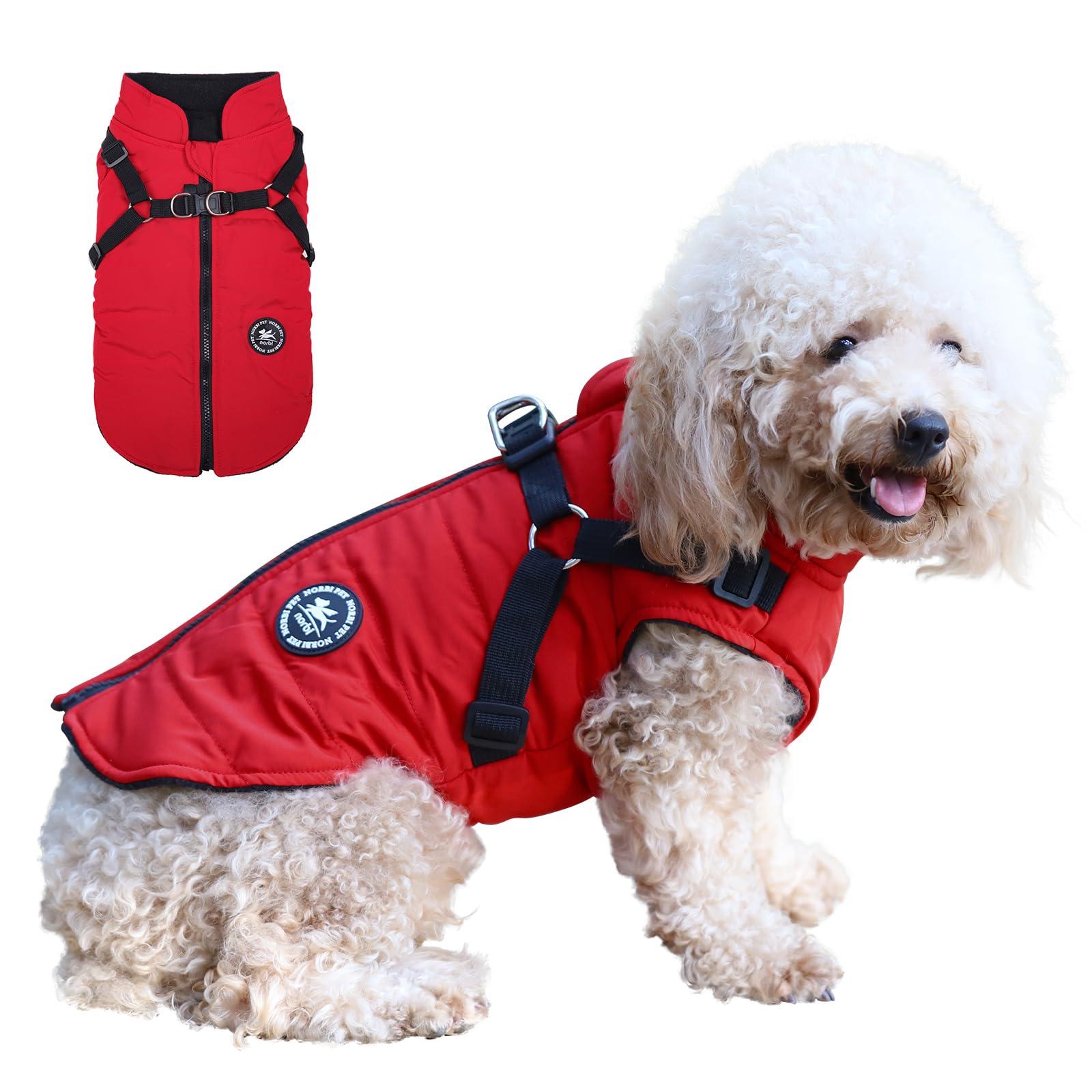 Norbi Dog Winter Coat with Built-in Harness - Adjustable Warm Jacket for Small, Medium & Large Dogs | Cold Weather Protection for Outdoor Walks & Adventures