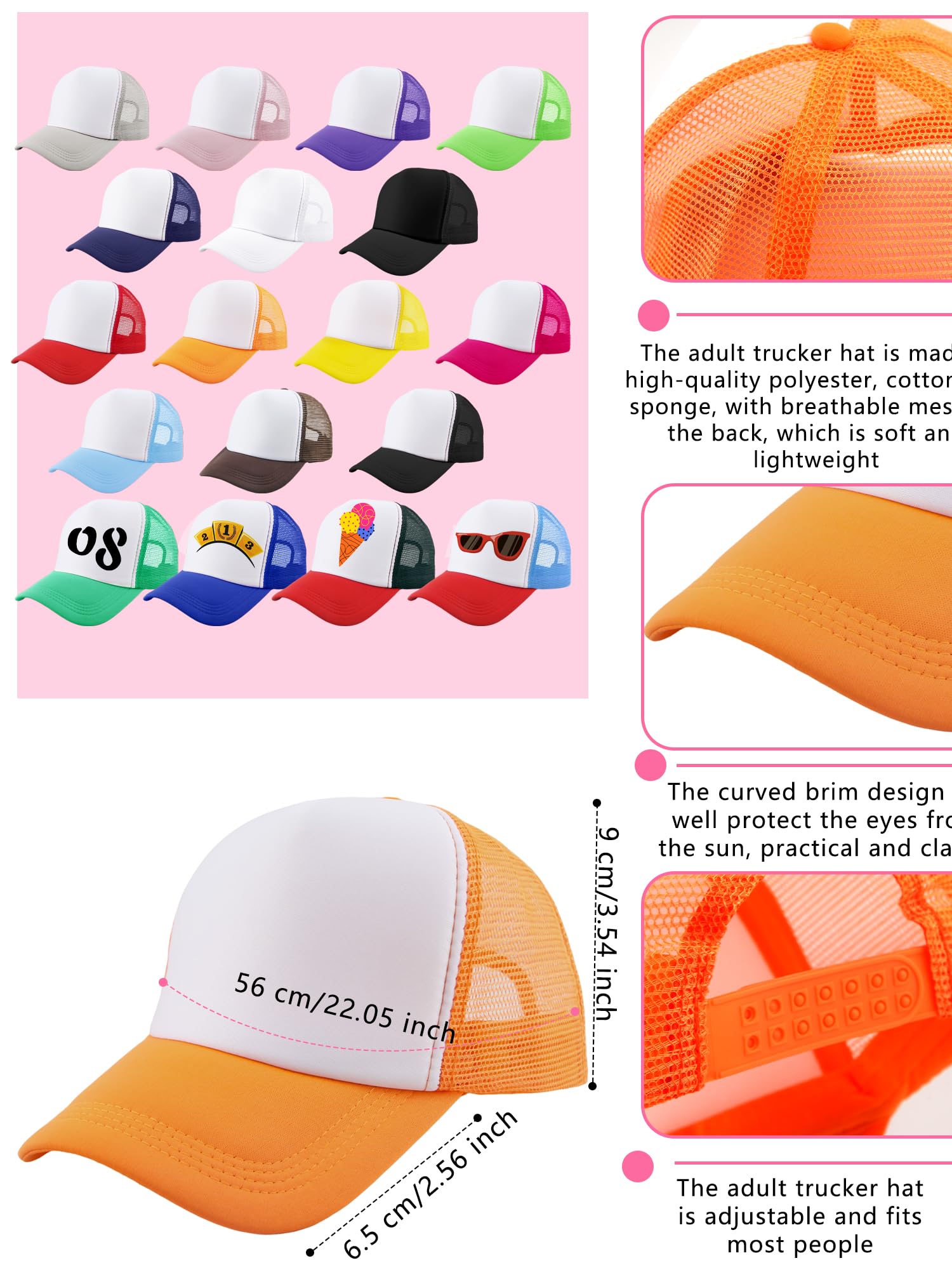 SGBETTER 18 Pack Kids DIY Sublimation Blank Trucker Hats - Adjustable Mesh Baseball Caps for Boys & Girls - Perfect for Summer Outdoor Sports, Crafts, and Custom Designs