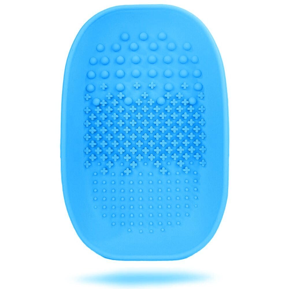 KitchenFest® Silicone Makeup Brush Cleaner Tray - Quick Drying Eyeshadow & Cosmetic Brush Cleaning Mat with Strip - 1 Piece (Blue) - Perfect for Home & Professional Makeup Artists Beauty Routine