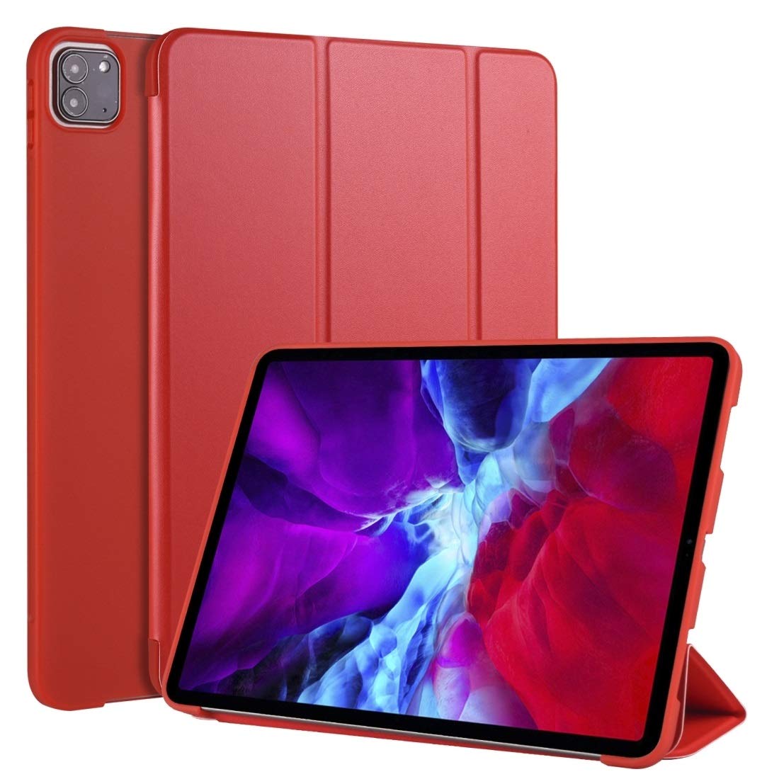 Easepoints 3-Folding Horizontal Flip PU Leather Shockproof Honeycomb TPU Case for iPad Pro 11 (2020) with Holder - Red | Perfect for Work, Travel & Daily Protection