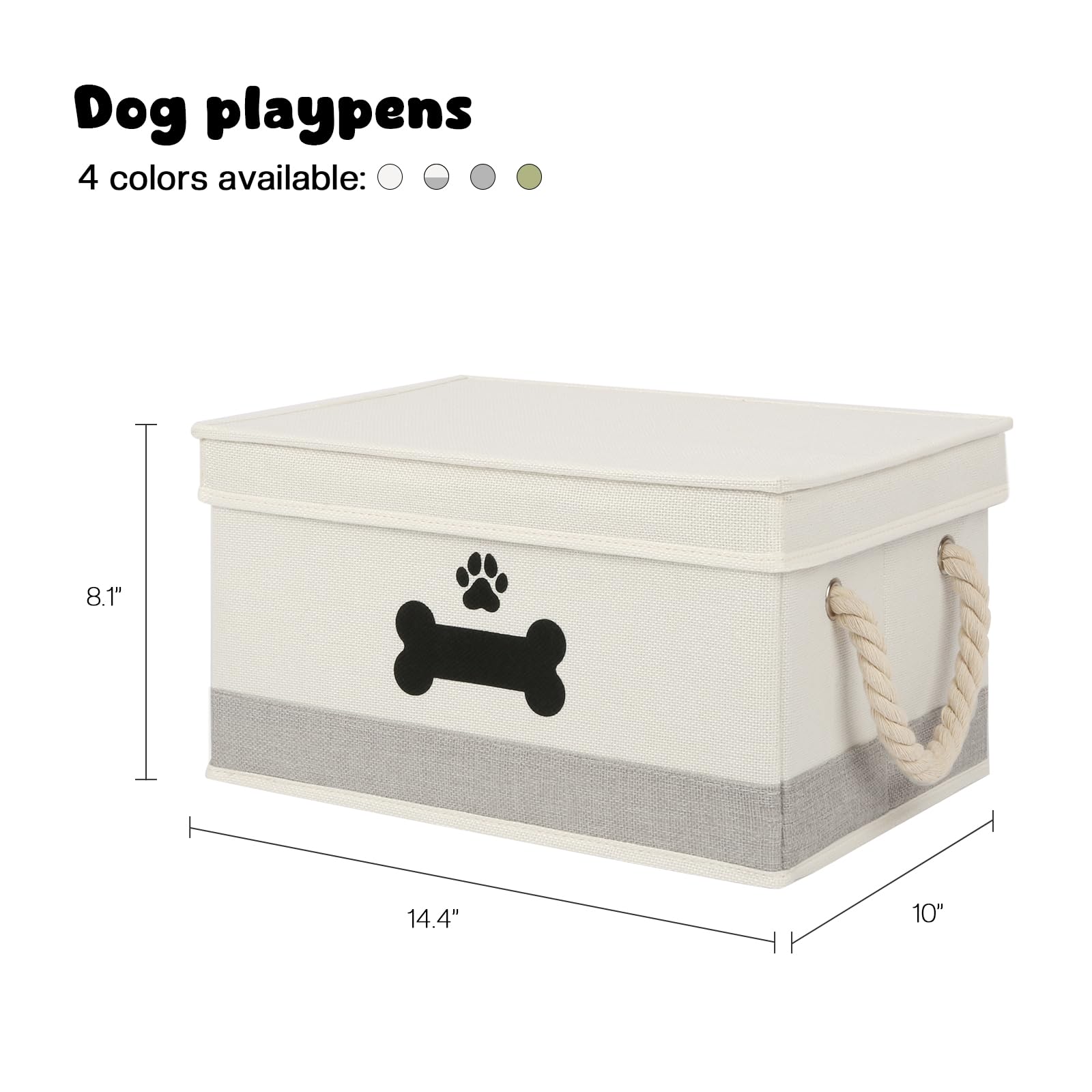 Durable Dog Toy Storage Basket with Lid & Cotton Rope Handles - Collapsible Pet Toy Organizer Box for Living Room, Bedroom or Nursery - Beige-Gray Dog Toy Bin for Easy Organization