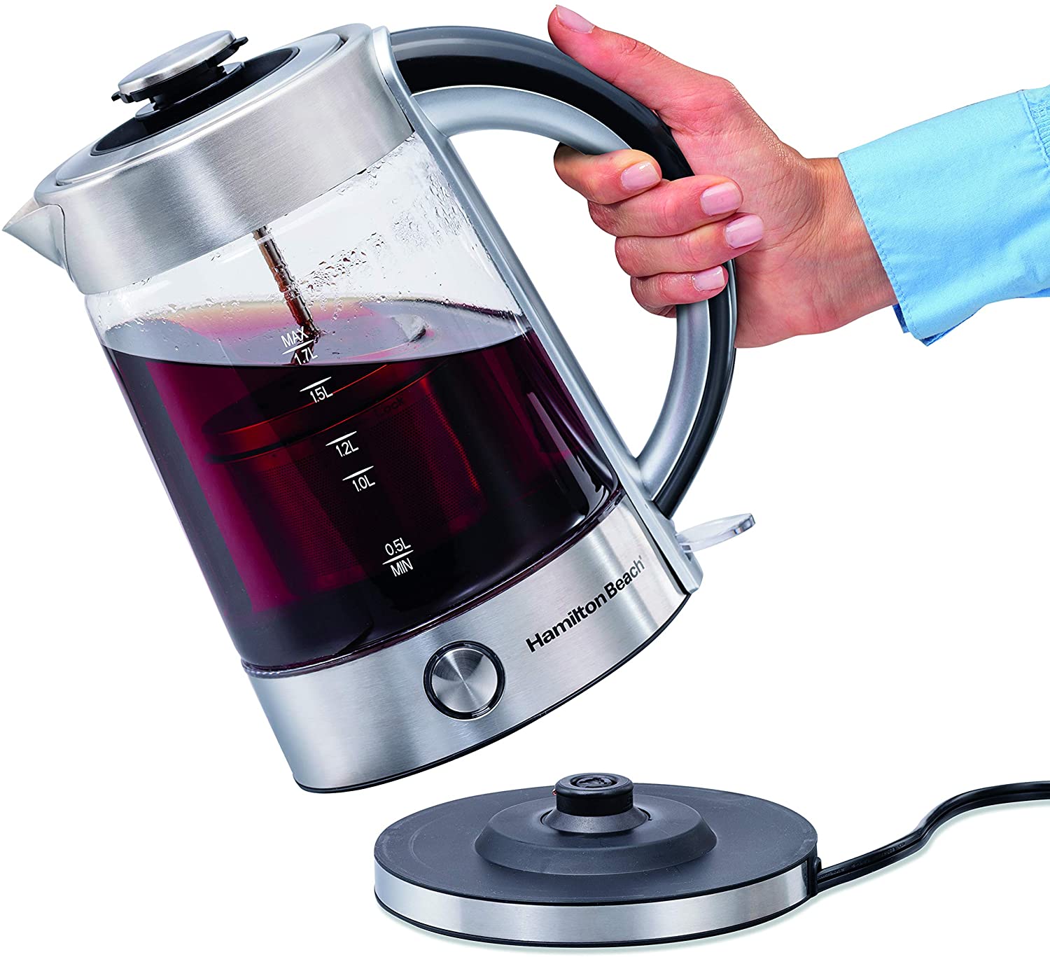 Hamilton Beach 40868C Glass Electric Kettle with Removable Tea Infuser - Perfect for Home, Office & Tea Lovers - Fast Boiling & Easy Clean